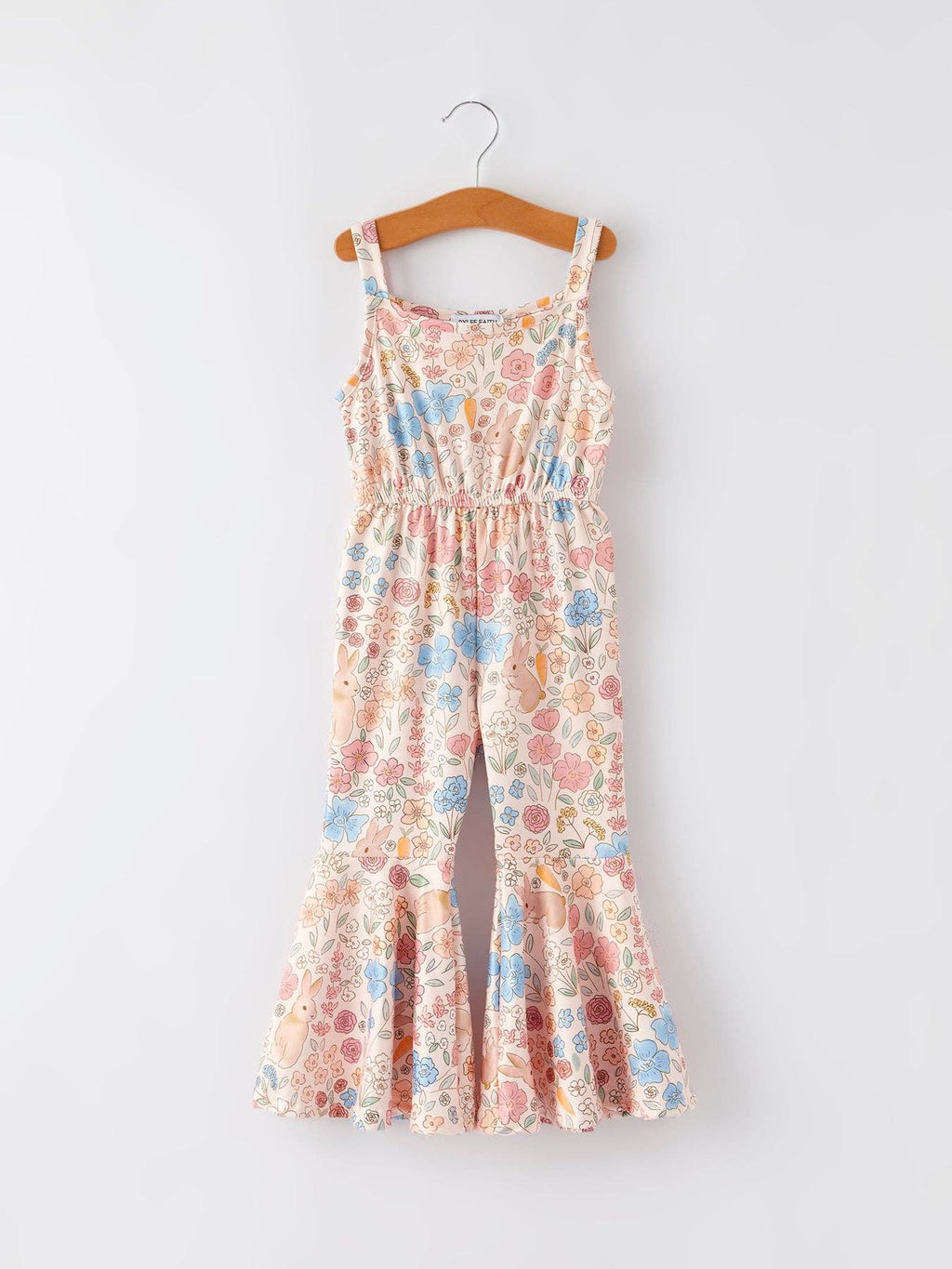 Easter Bunny Floral Print Girls Sling Flared Jumpsuit
