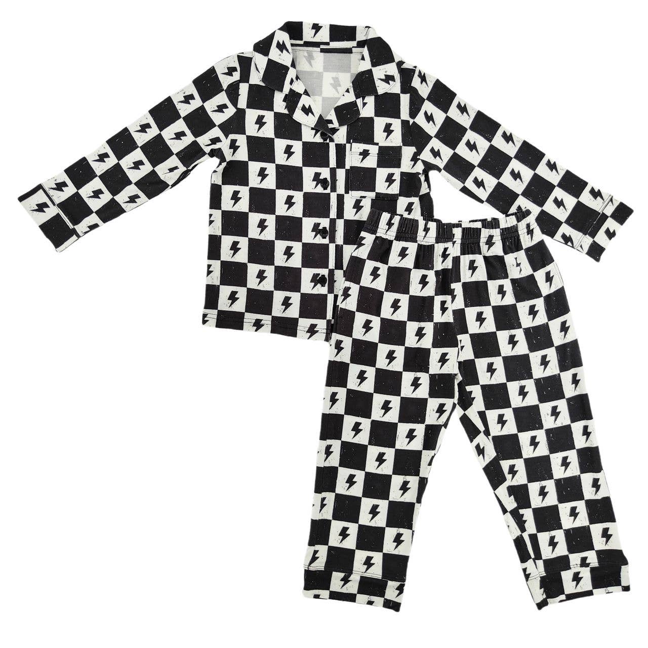 Electric Checkered Bamboo Button Up Set
