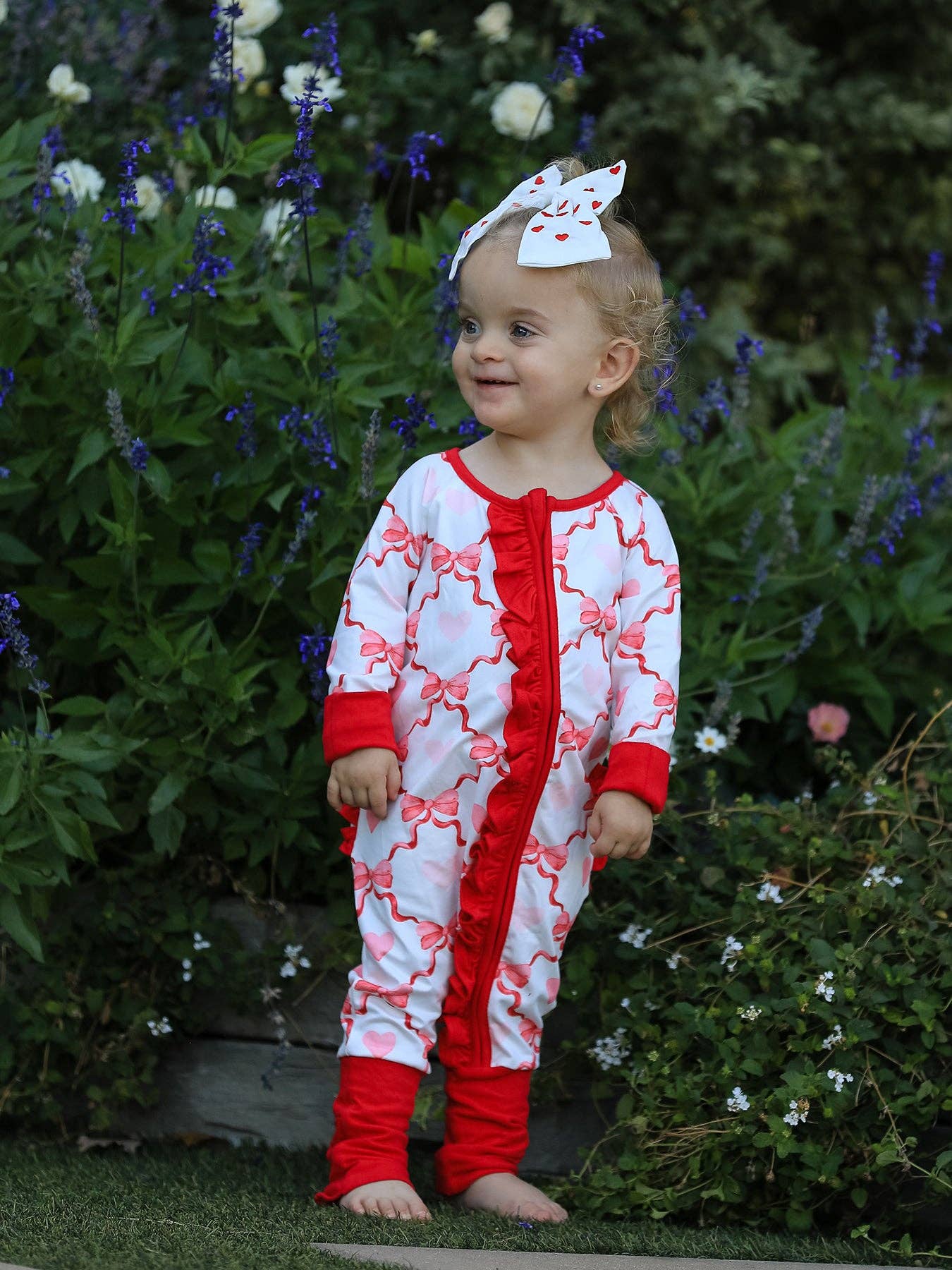 Valentine’s Day Baby Girl Romper with Heart and Bow Print