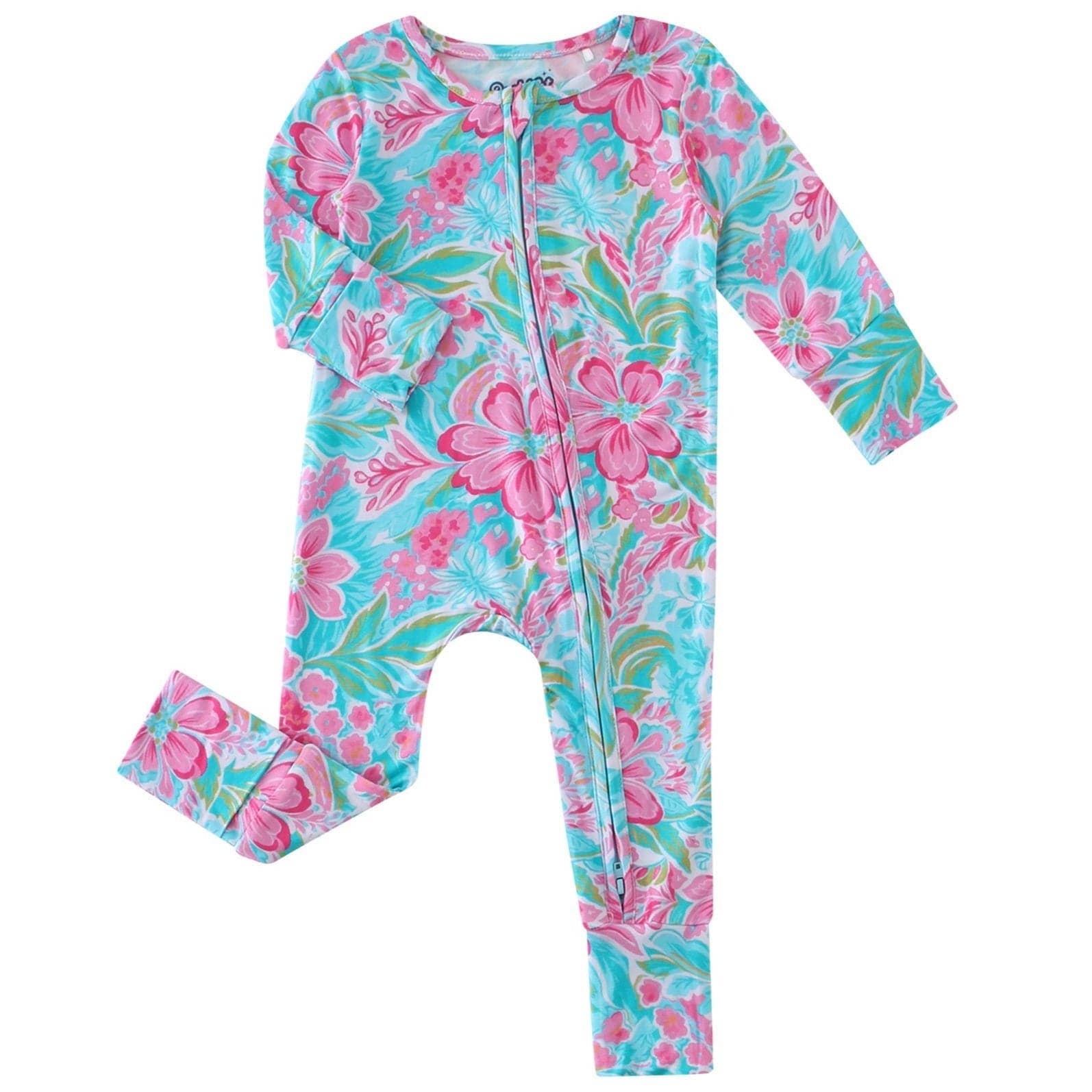 PoshTOT Summer Floral Bamboo Baby Convertible Zippy Romper