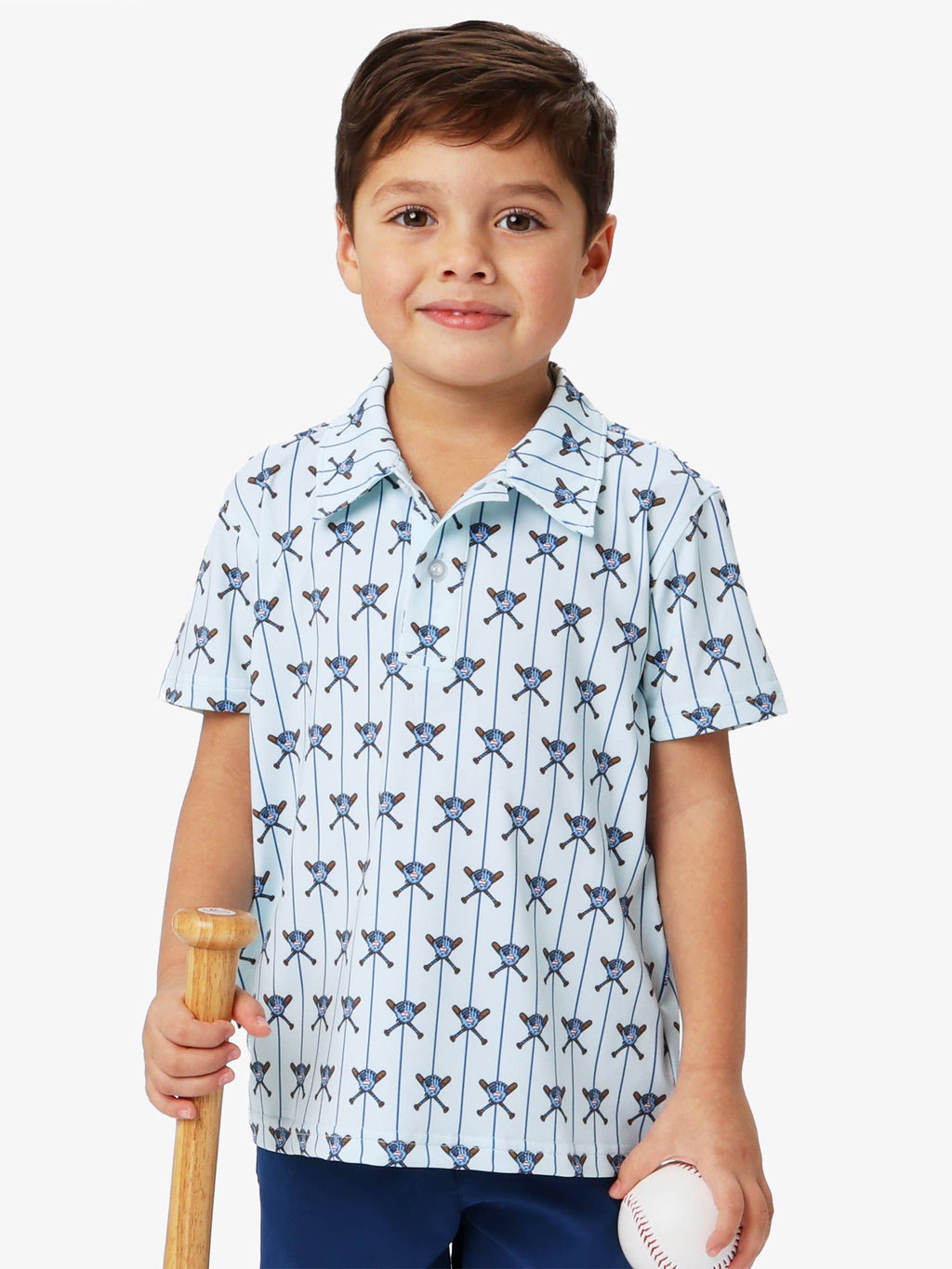 Boys Blue Batter Up Baseball Knit Short Sleeve Performance Polo