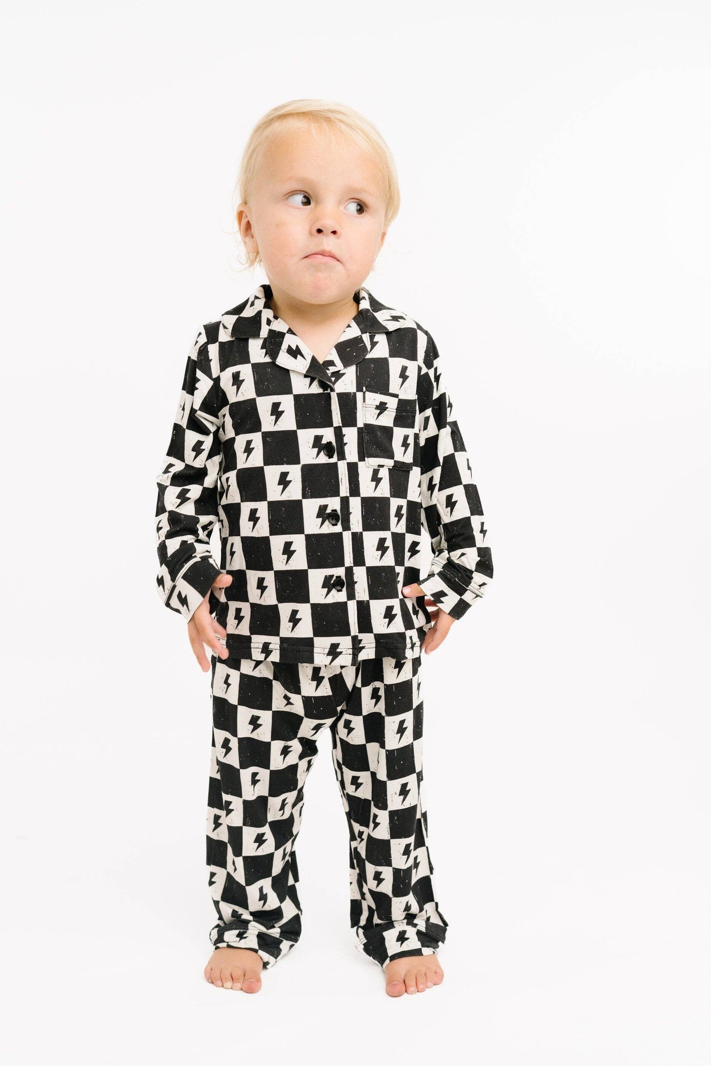 Electric Checkered Bamboo Button Up Set