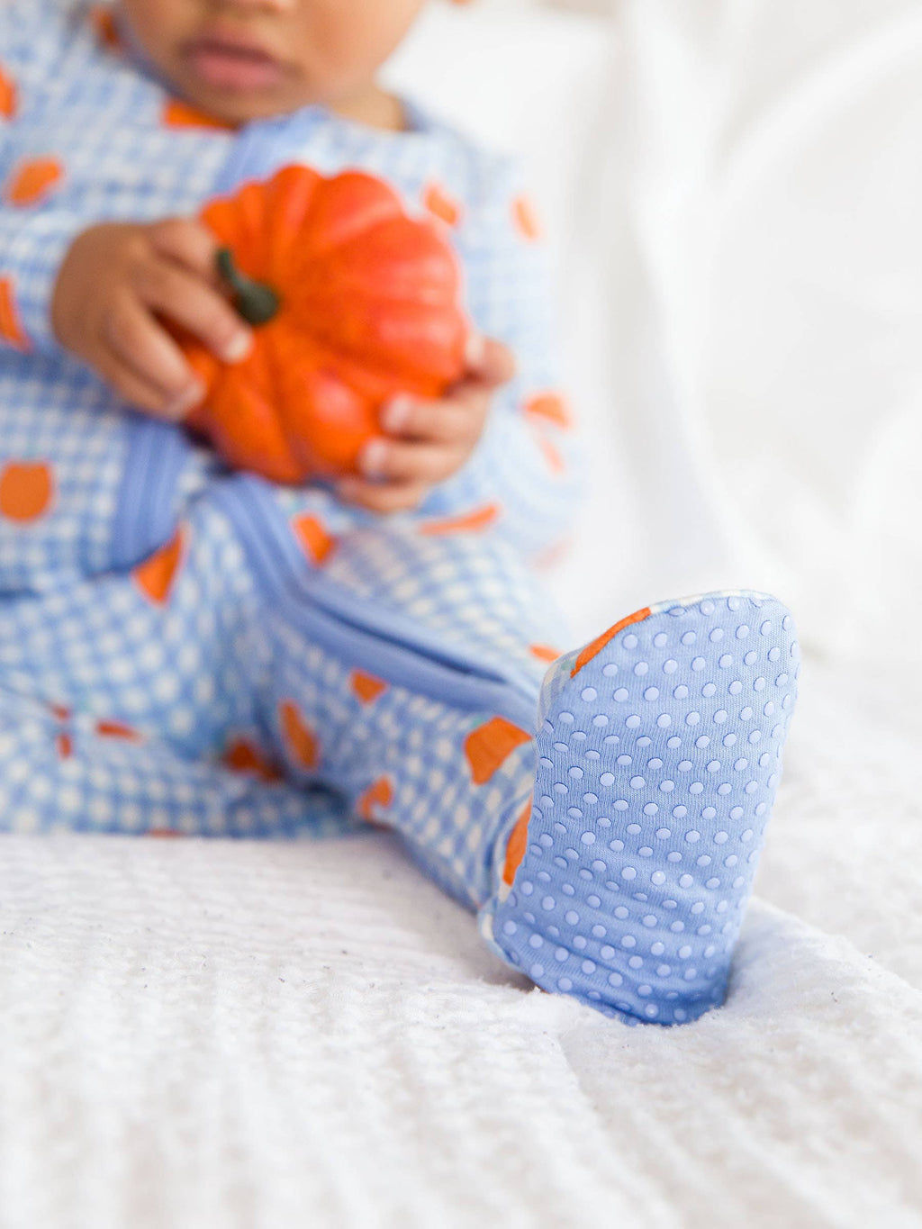 SoftSnooze™ Baby Bamboo Viscose Pumpkin Patch Gingham Footed One Piece Pajama