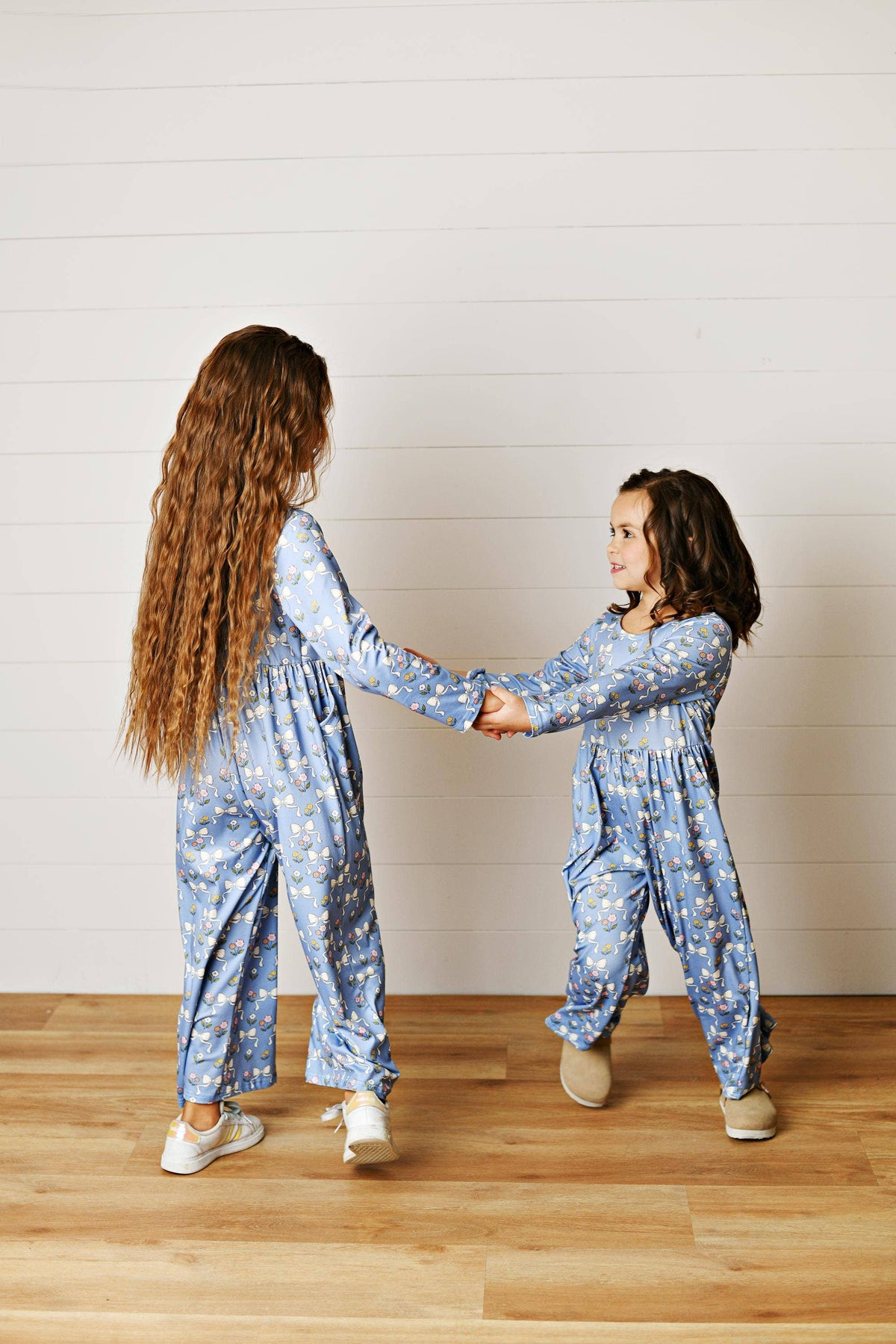 Kids Kelly Blue Coquette Bow Jumpsuit With Pockets