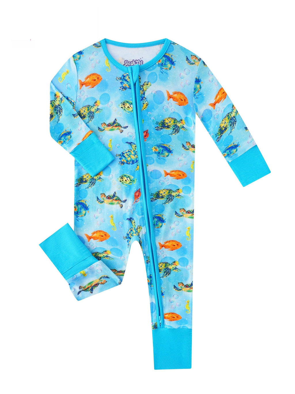 PoshTOT Sea Turtle Bamboo Baby Convertible Zippy Romper