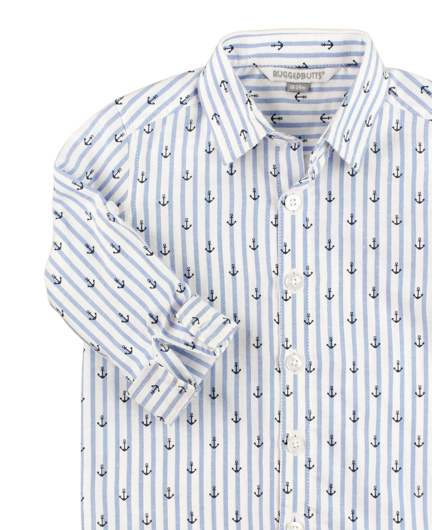 Boys Anchors Ahoy Stripe Long Sleeve Button Down Shirt