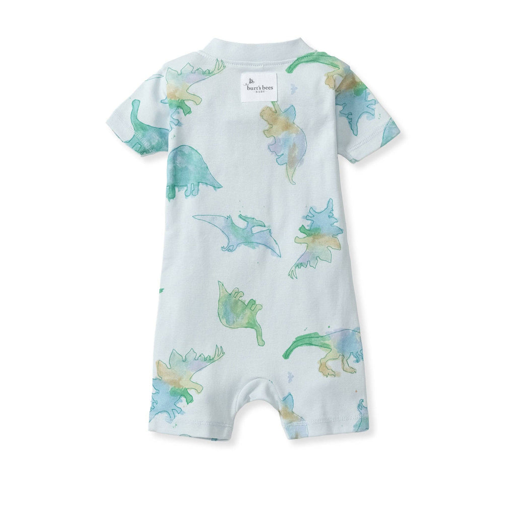 Watercolor Dinos Organic Baby Sleeper Romper - Rain