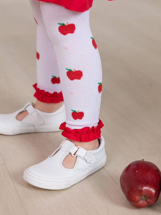 Girls Apple Orchard Patterned Footless Ruffle Tights