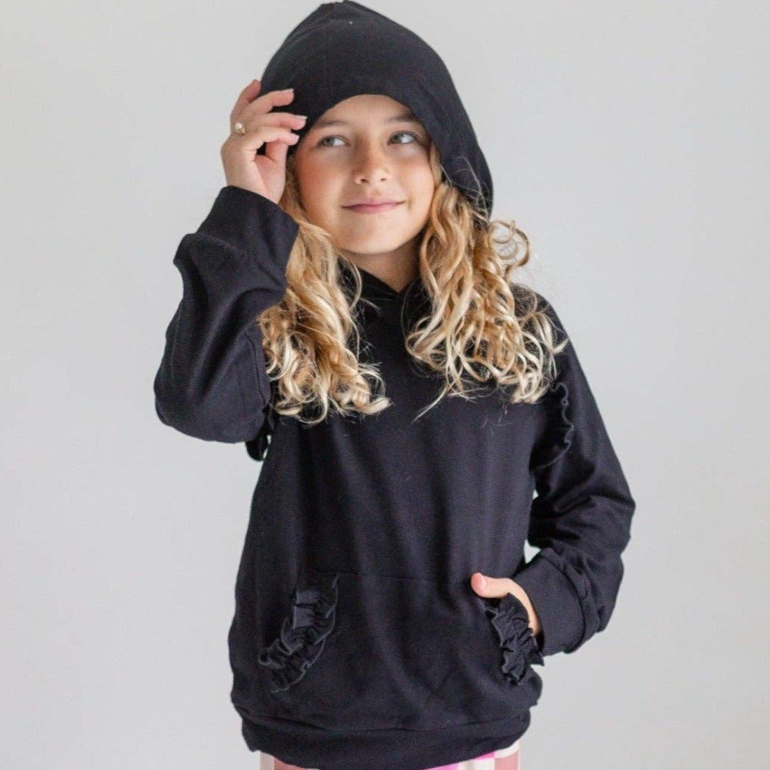 Kids Dark Gray Ruffle Hoodie
