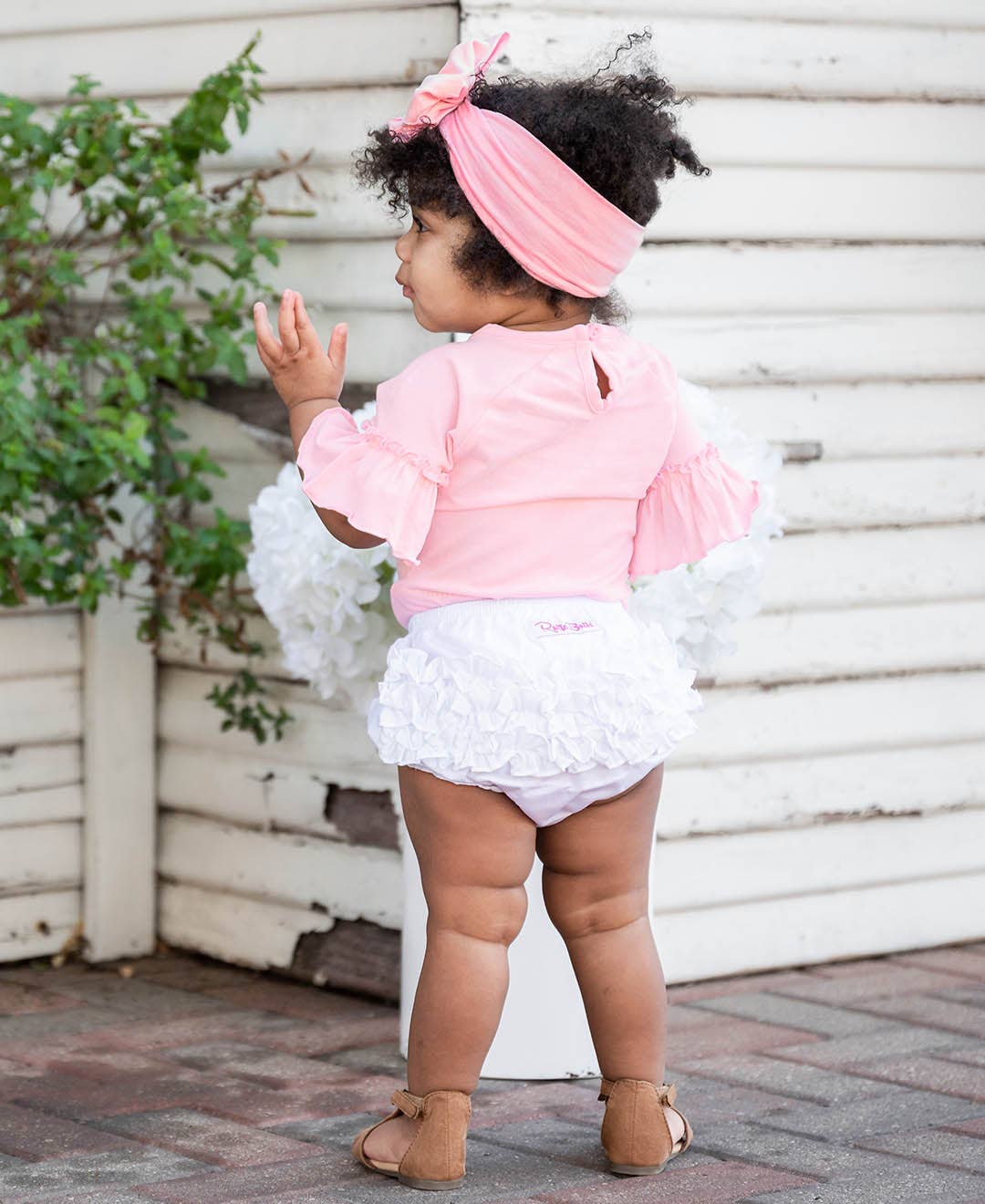 Baby Girls White Woven RuffleButt Bloomer