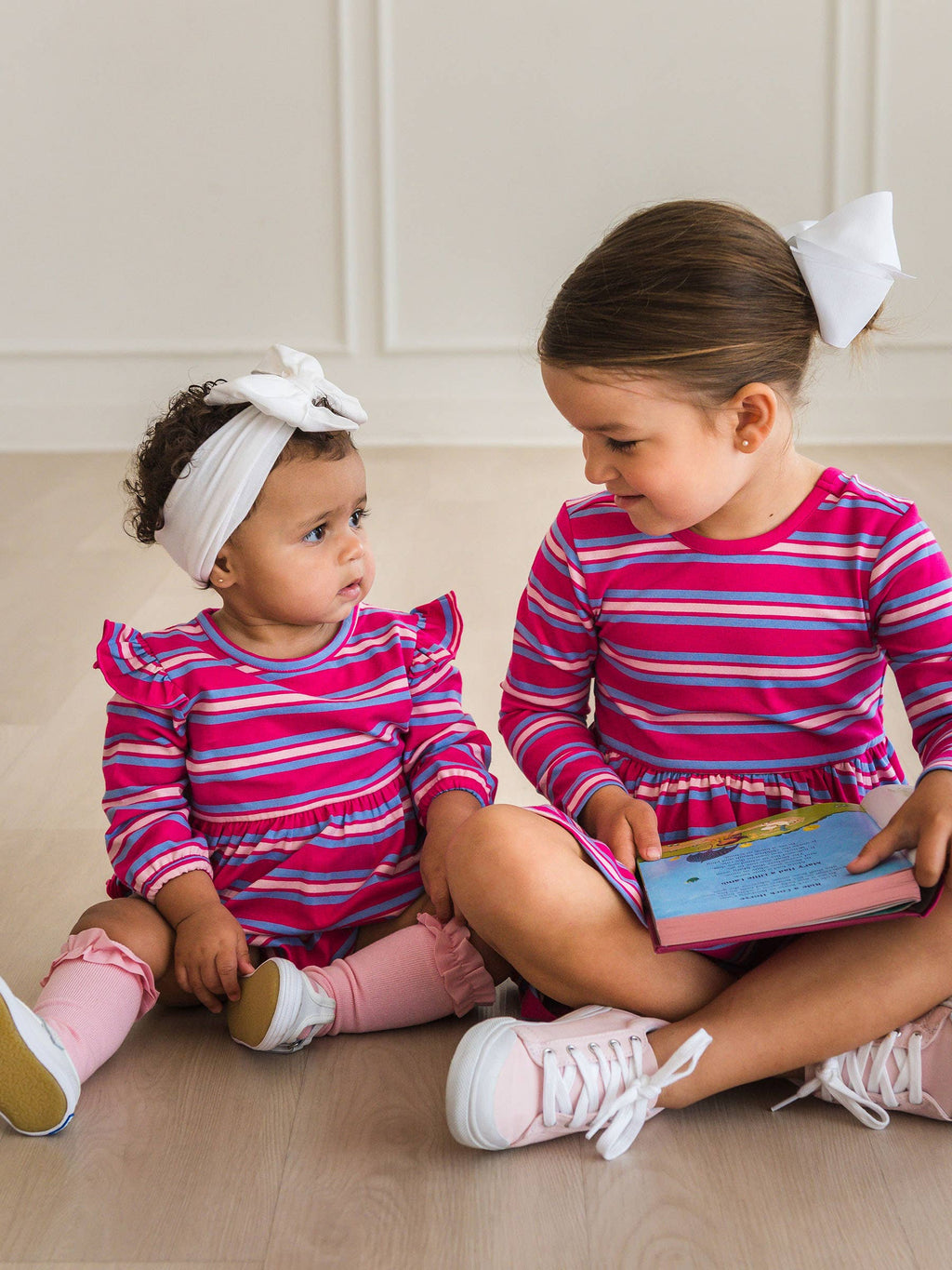 Girls Very Berry & Periwinkle Stripe, Pink, and White 3-Pack Knee High Ruffle Socks