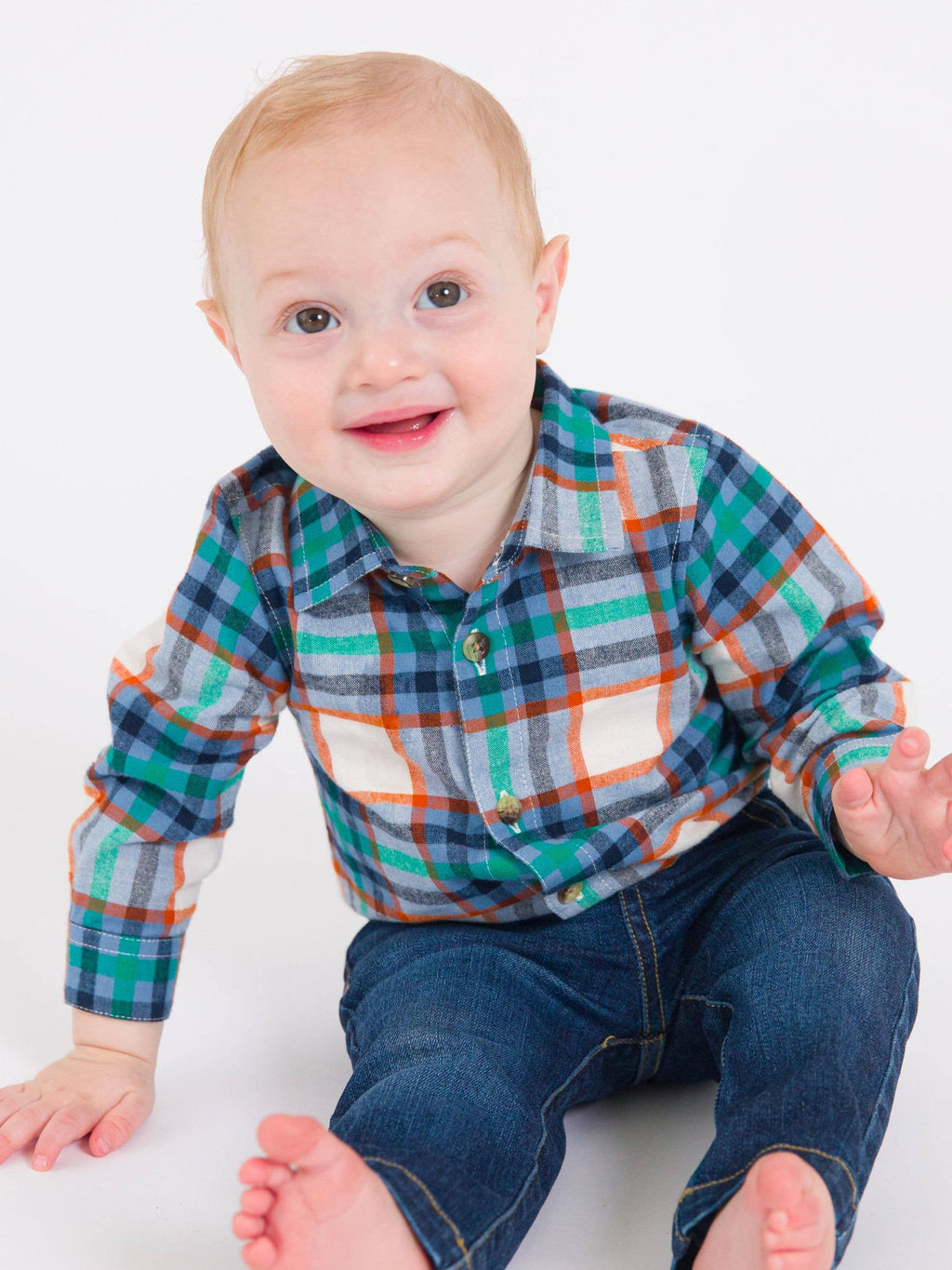 Baby Boys Peyton Plaid Long Sleeve Button Down Bodysuit