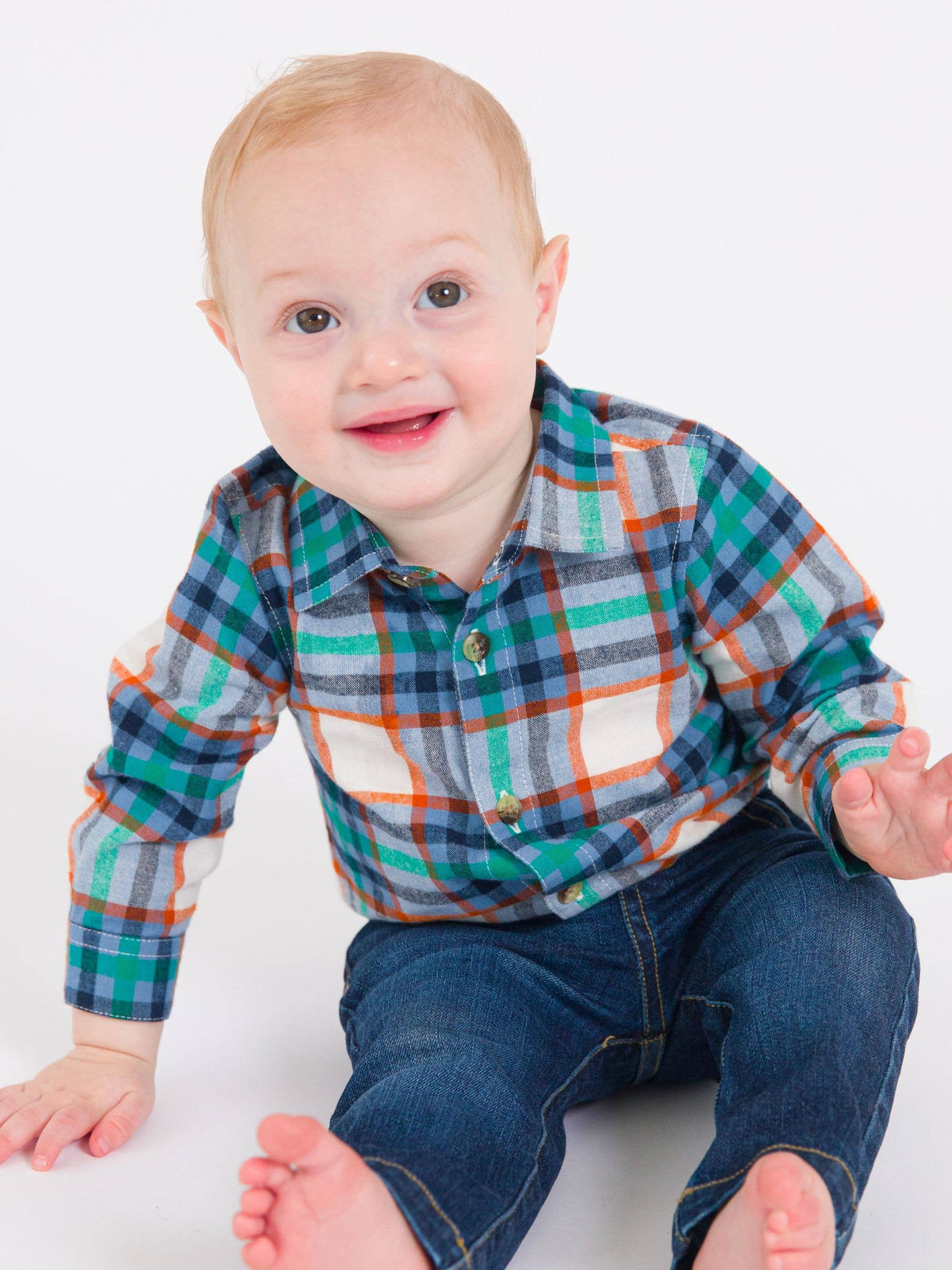Baby Boys Peyton Plaid Long Sleeve Button Down Bodysuit