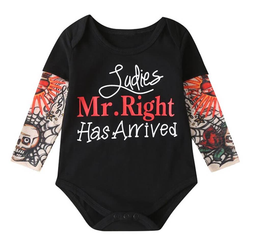 Ladies Mr. Right Has Arrived Tattoo Sleeve Baby Romper