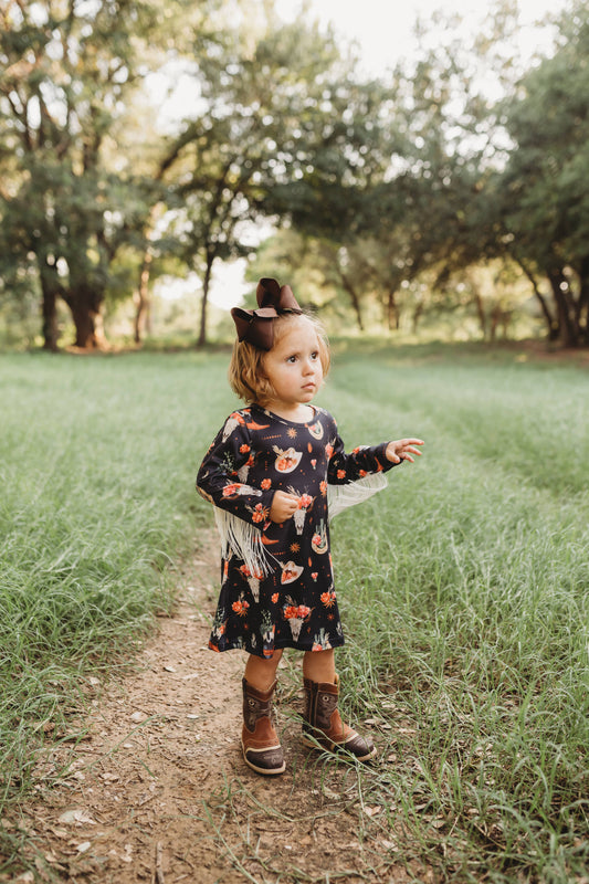 Black Floral Skull Fringe Dress