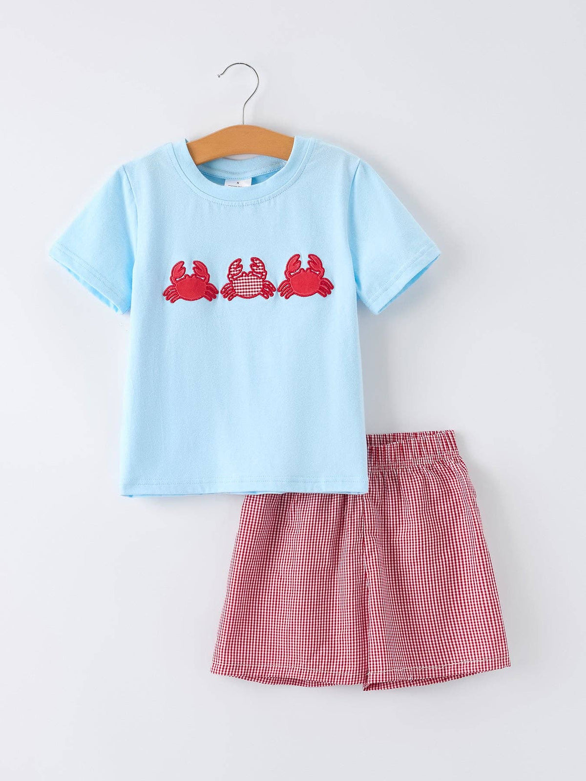 Crab Applique Boy Top And Plaid Shorts Set