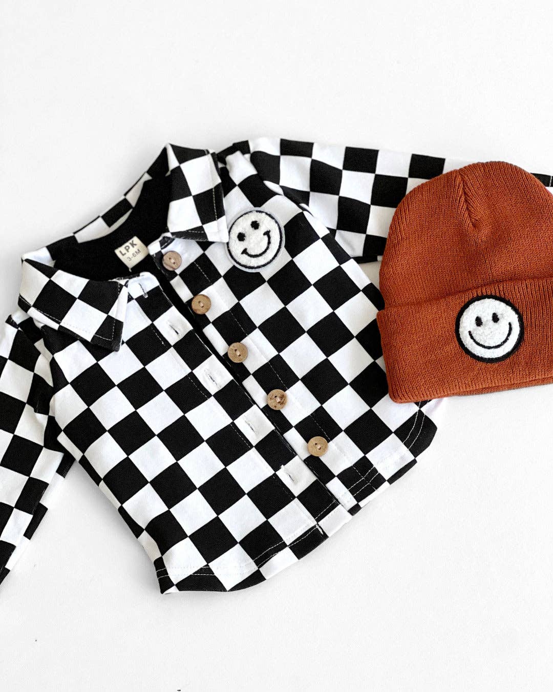 Baby & Kids Cotton Shacket| Smiley Checkered Black