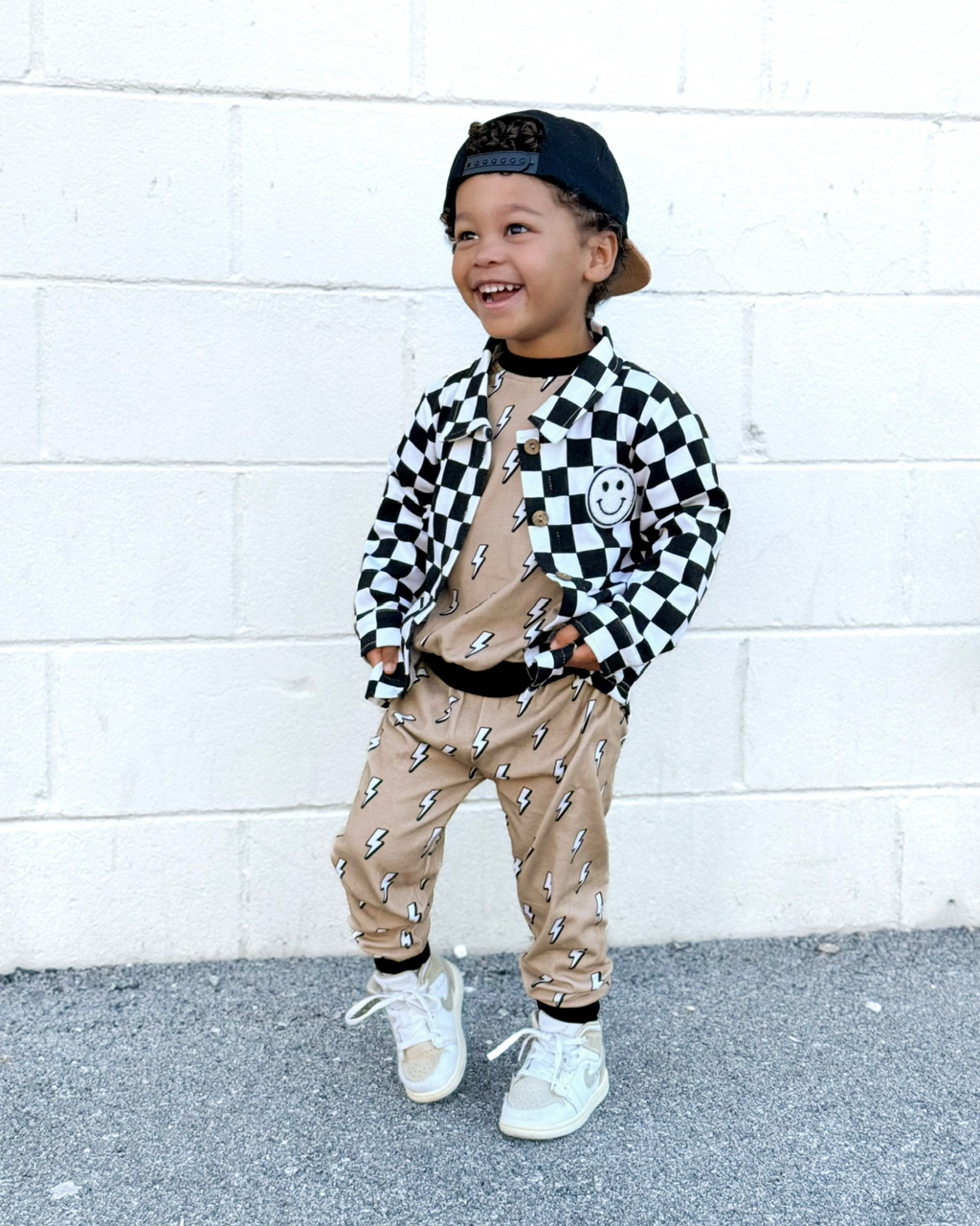 Baby & Kids Cotton Shacket| Smiley Checkered Black