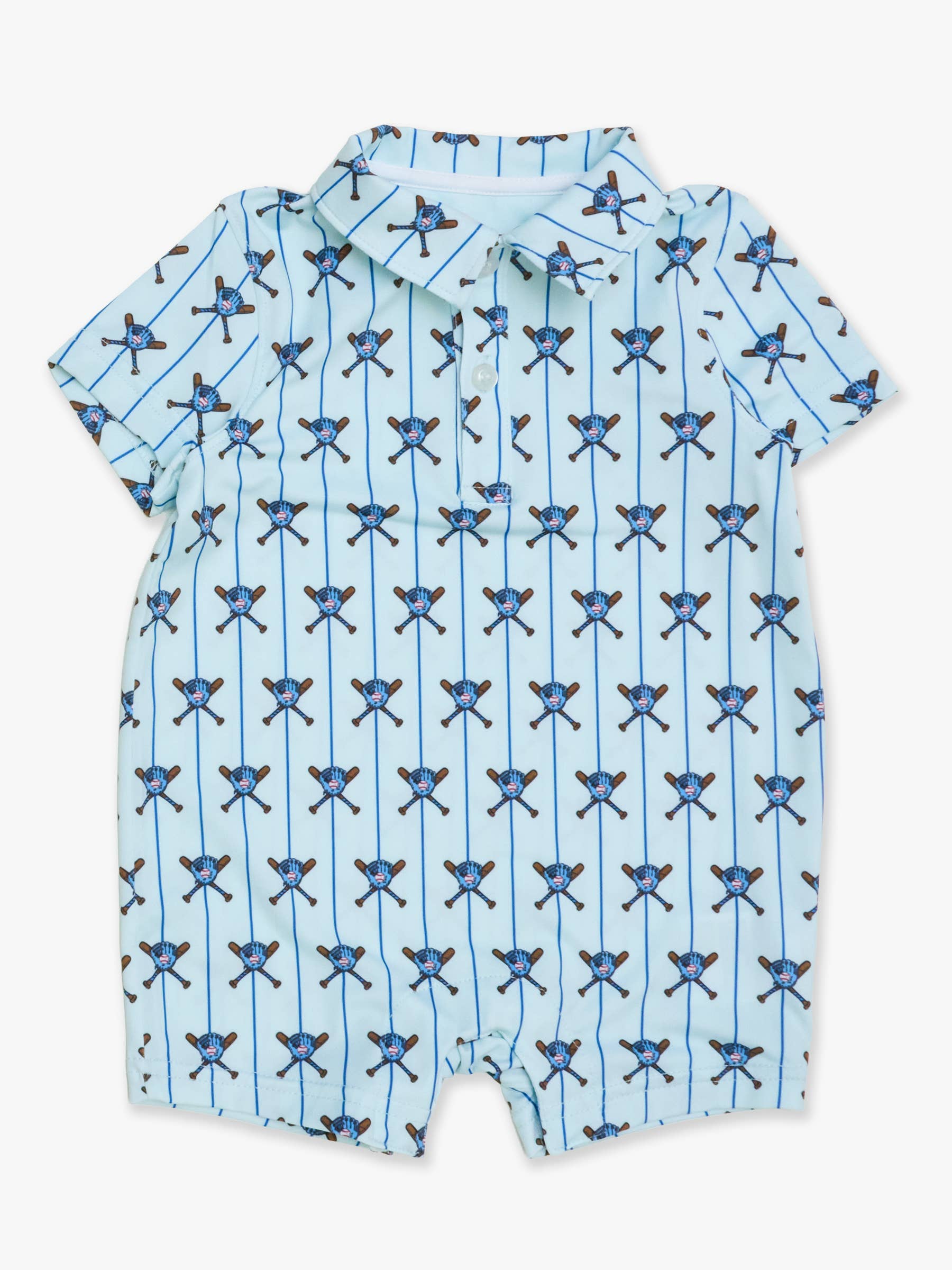 Baby Boys Blue Batter Up Baseball Performance Polo Romper