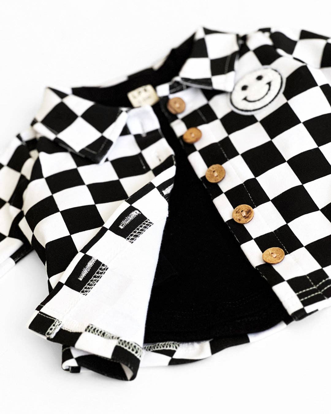 Baby & Kids Cotton Shacket| Smiley Checkered Black