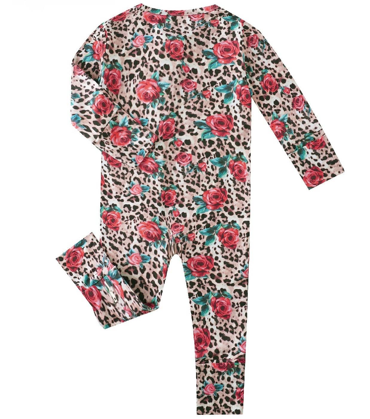 PoshTOT Leopard Rose Bamboo Baby Convertible Zippy Romper