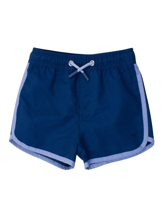 Boys Navy Dolphin Hem Swim Trunks