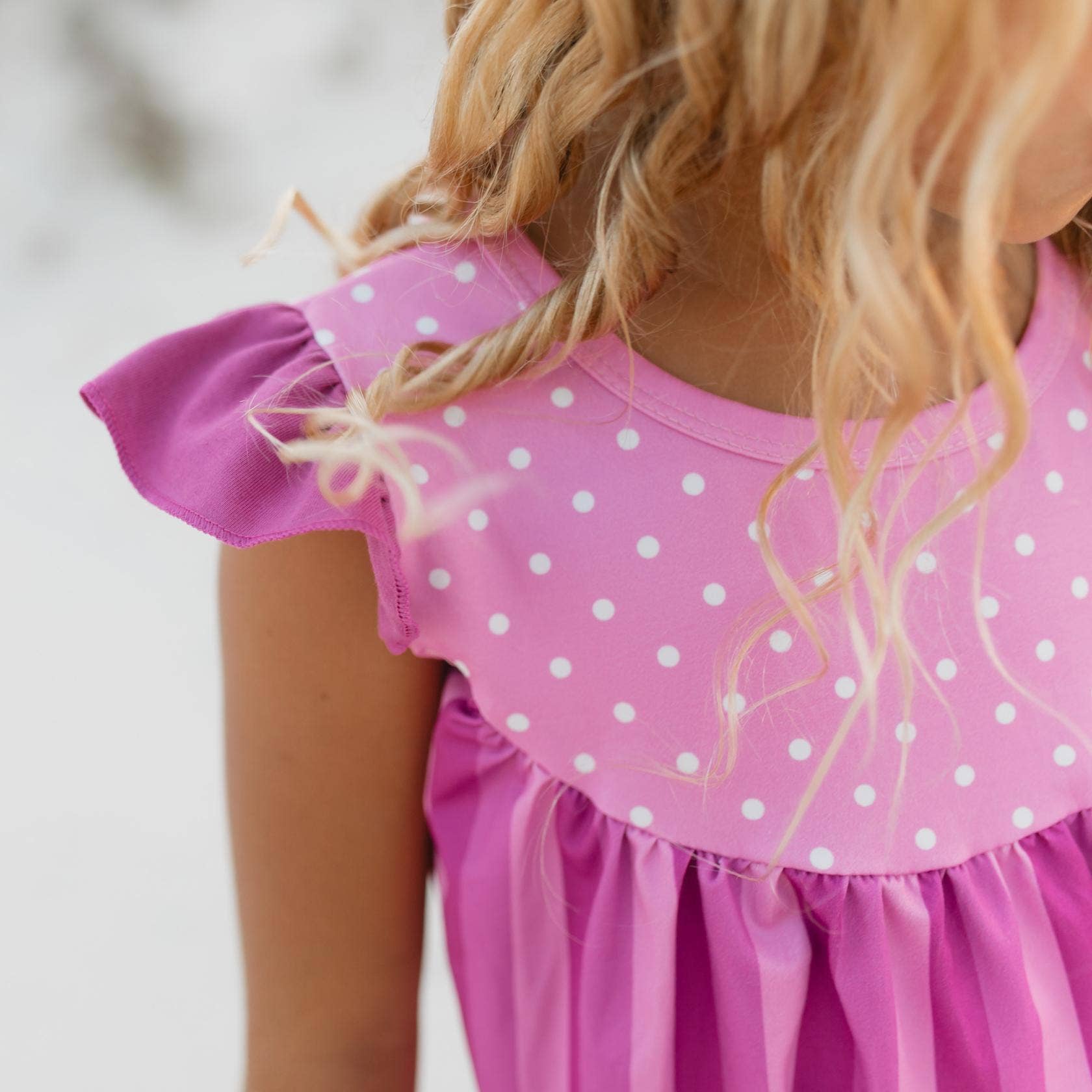 Kids Pink Purple Polka Dot Spring Ruffle Pocket Short Set