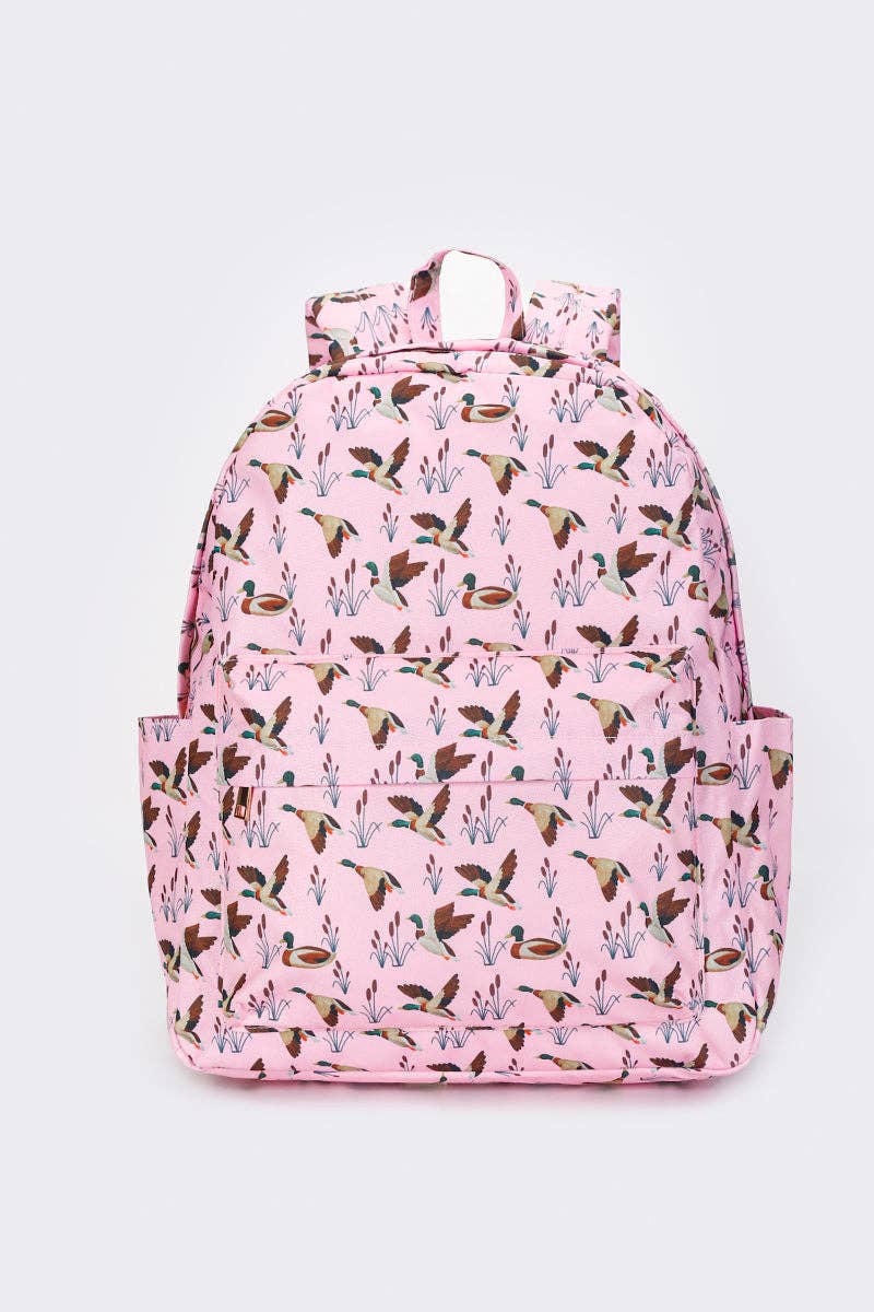 Pink Girls Duck Printed Canvas Backpack