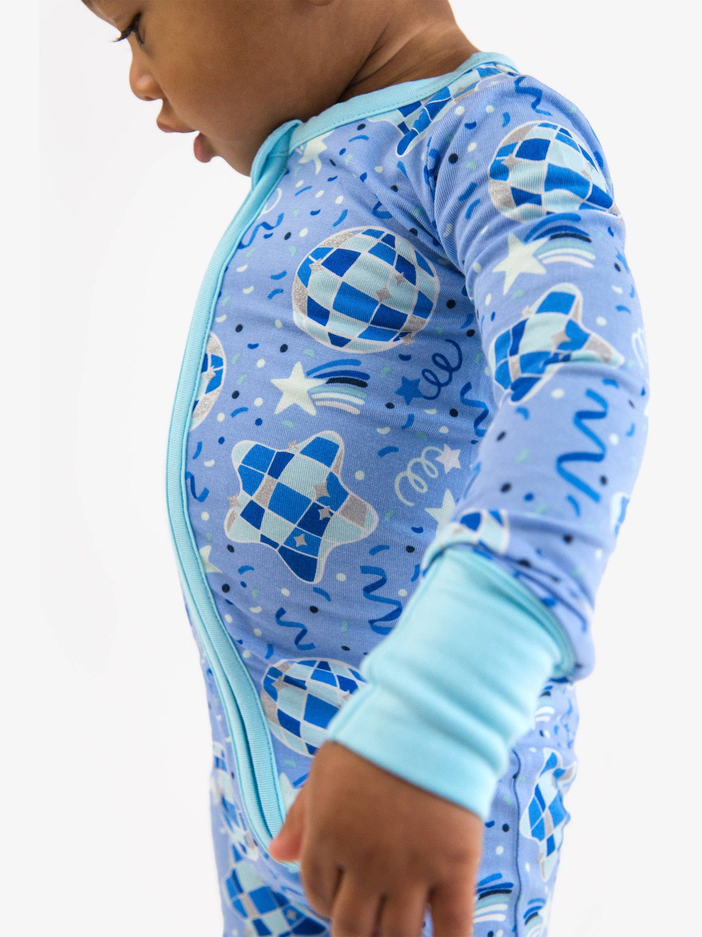 SoftSnooze™ Baby Bamboo Viscose Blue Disco Party Convertible One Piece Footie Pajama