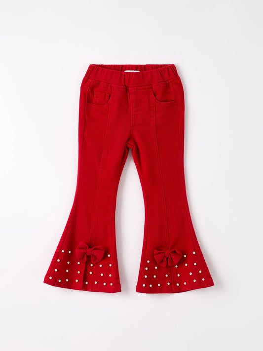 Dark Red Flared Elastic Jeans