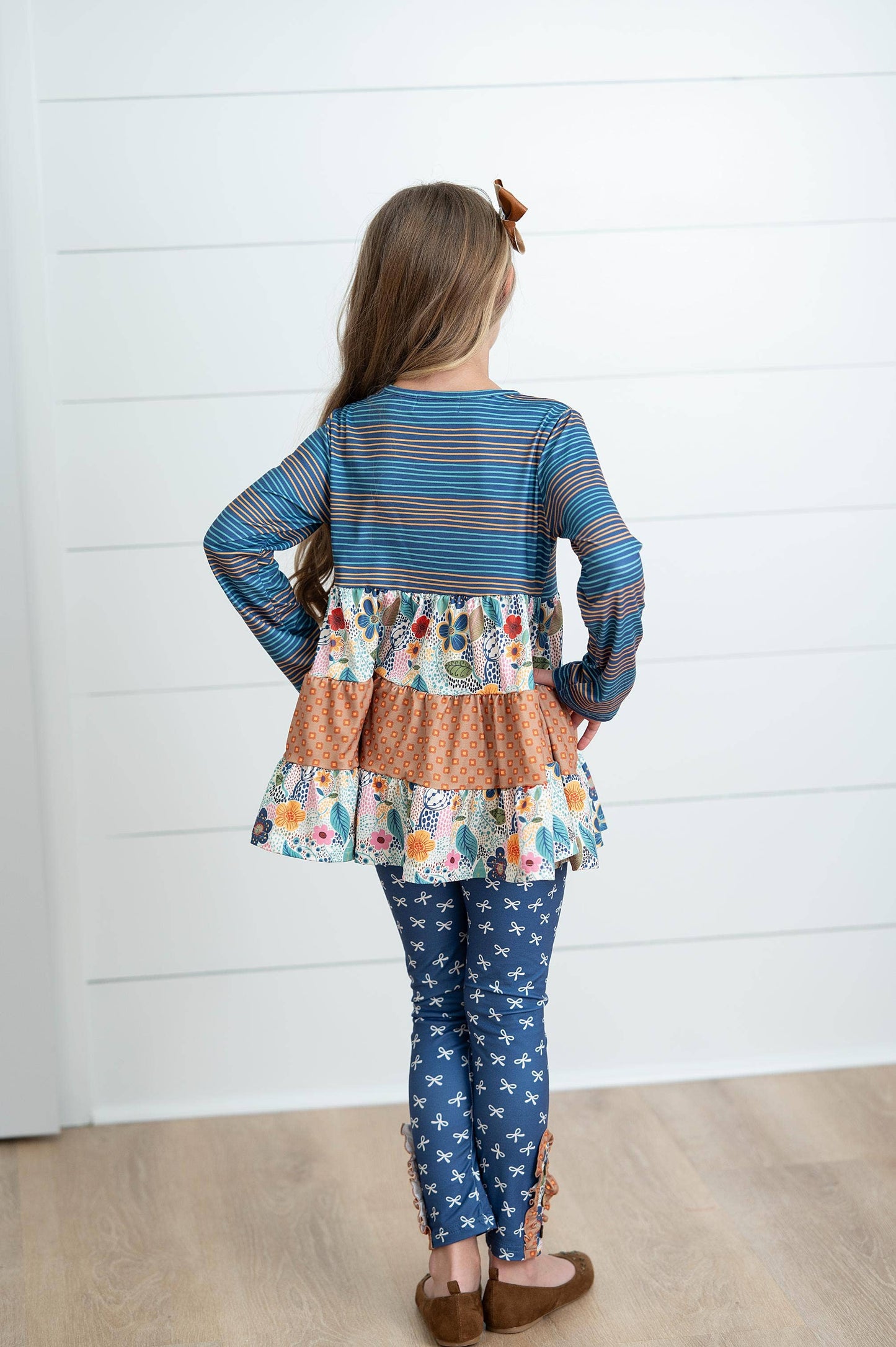 Girls Fall Blue Midnight Honey Ruffles 3 Tiered Pant Set