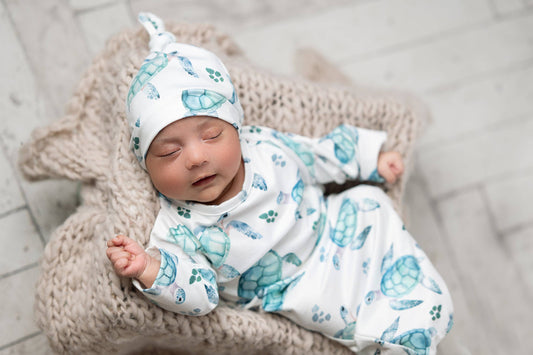 Infant Unisex Sea Turtle Baby Gown and Hat Set