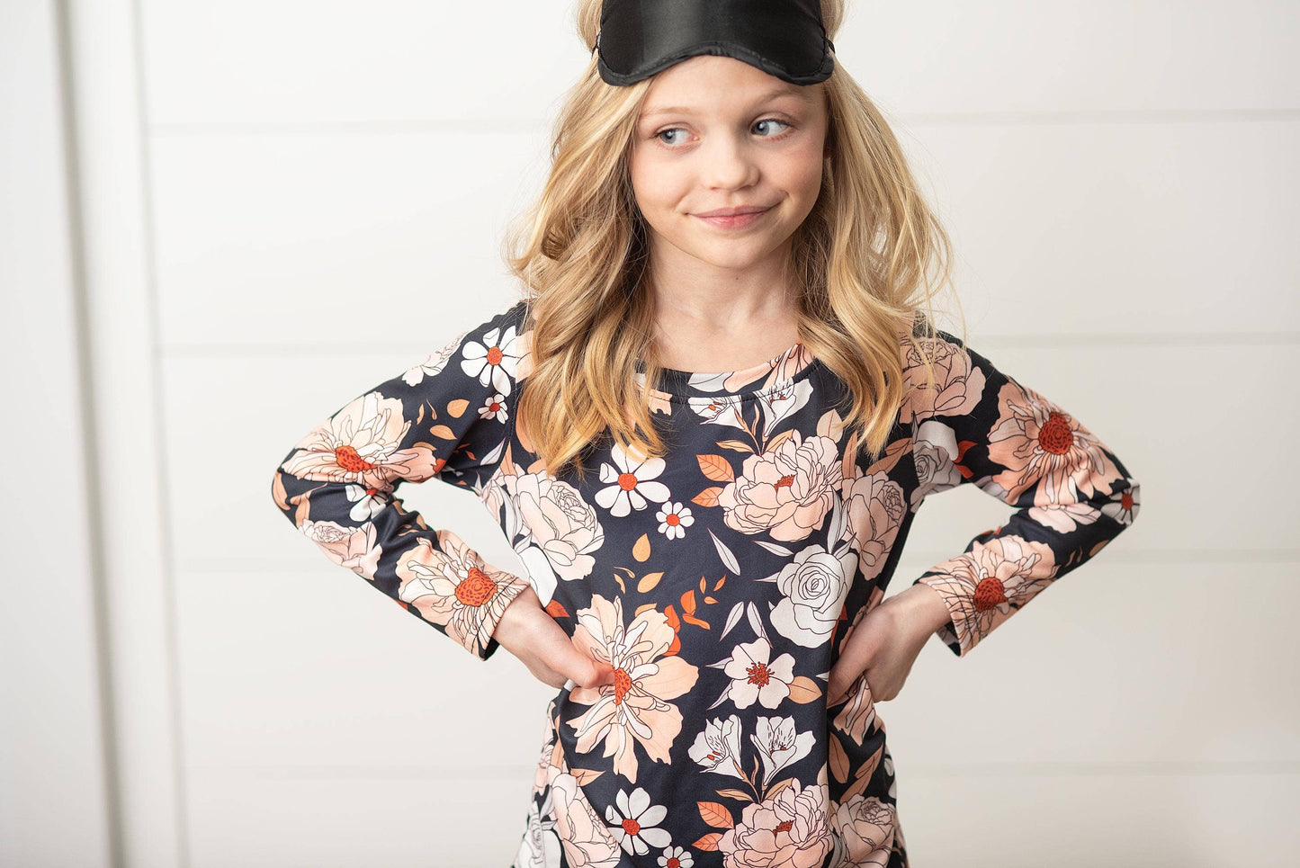 Kids Black Floral Print Comfy Lounge Two Piece Set