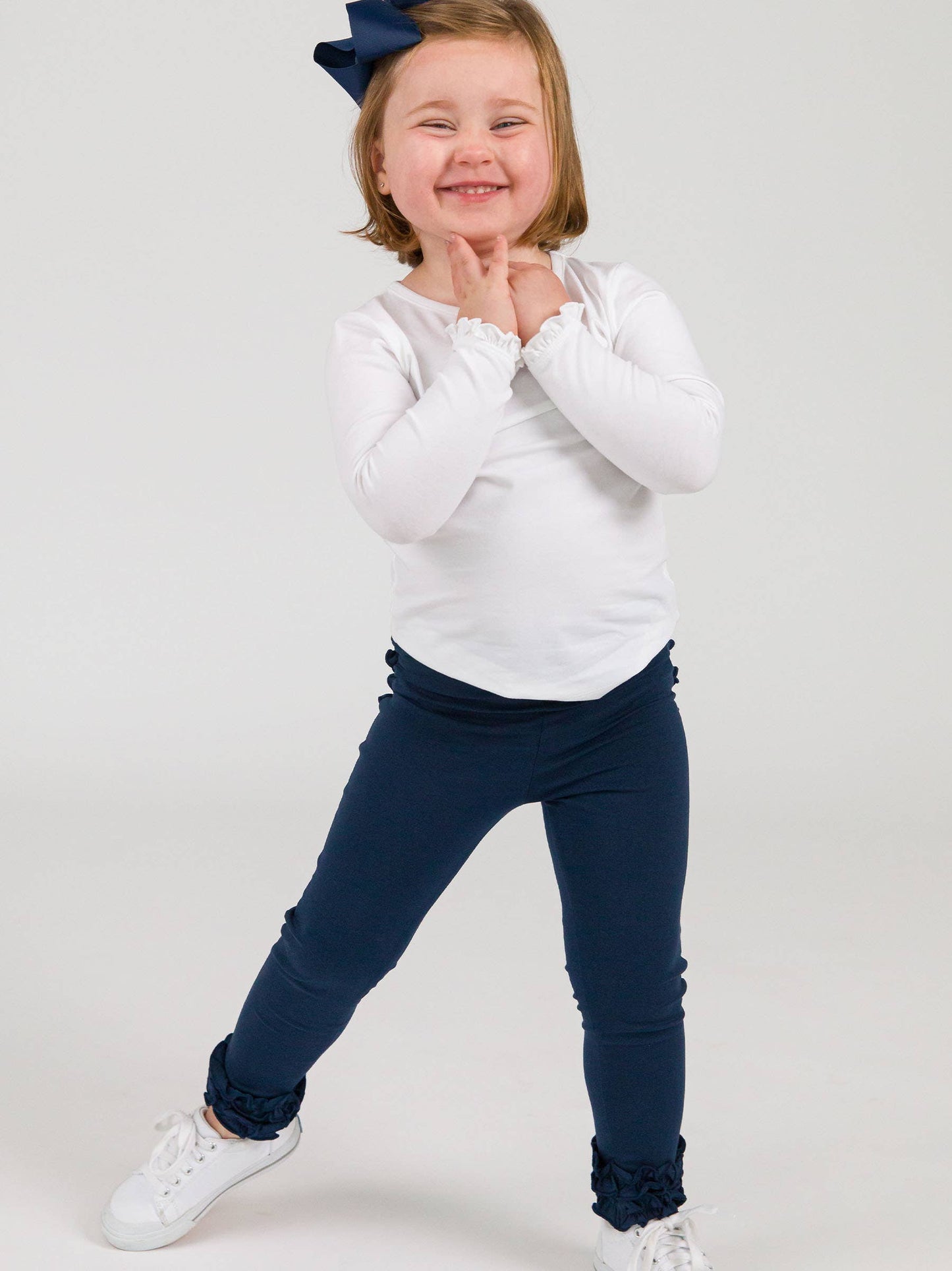 Toddler Girls Dark Navy Classic Ruffle Leggings with Signature Rear Ruffles