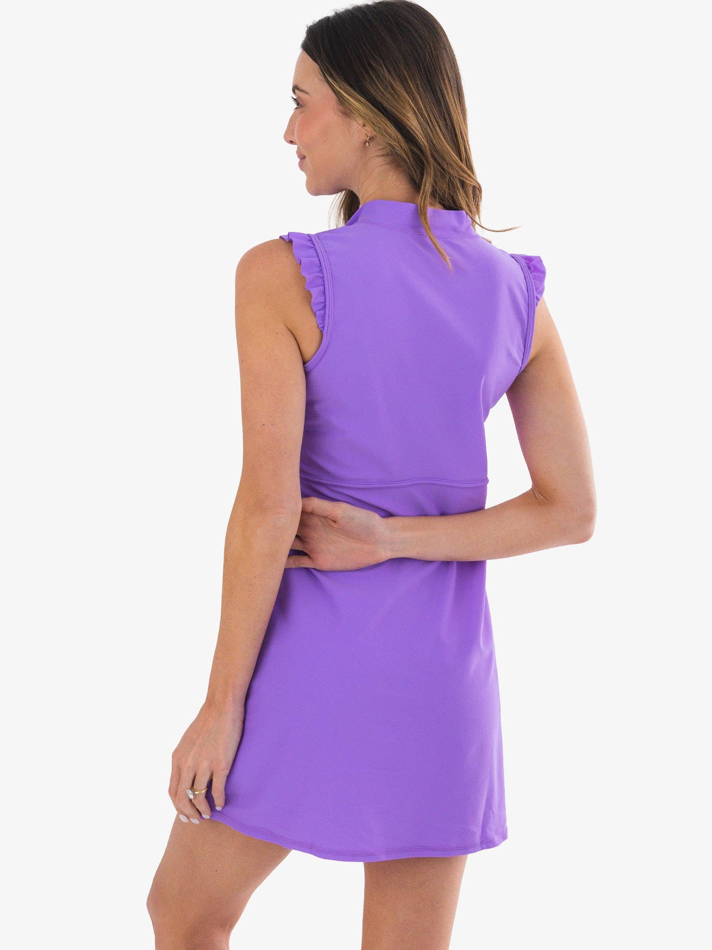 Women's Neon Purple Flutter Sleeve Active Dress & Bike Short Set