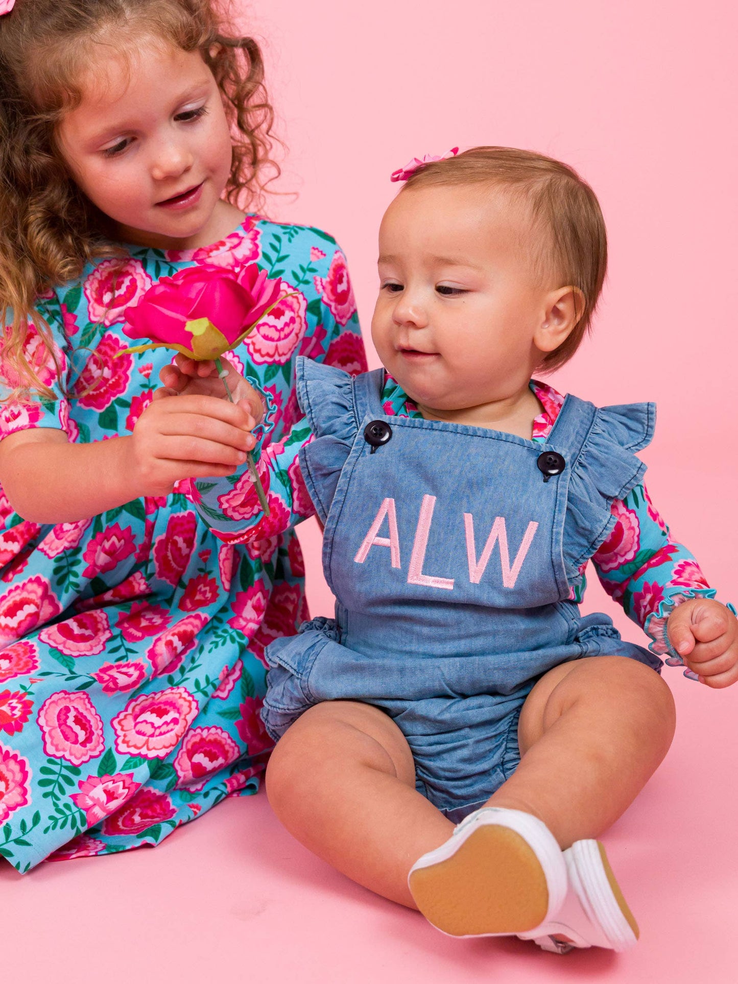 Baby Girls Light Wash Denim Woven Flutter Overall Romper