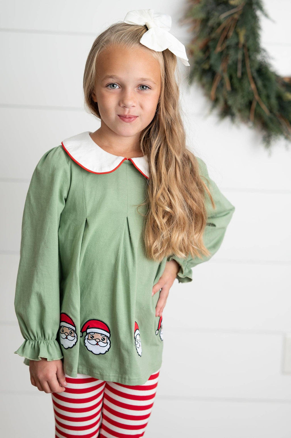 Kids Christmas Candy Cane Stripe Santa Ruffle Legging Set