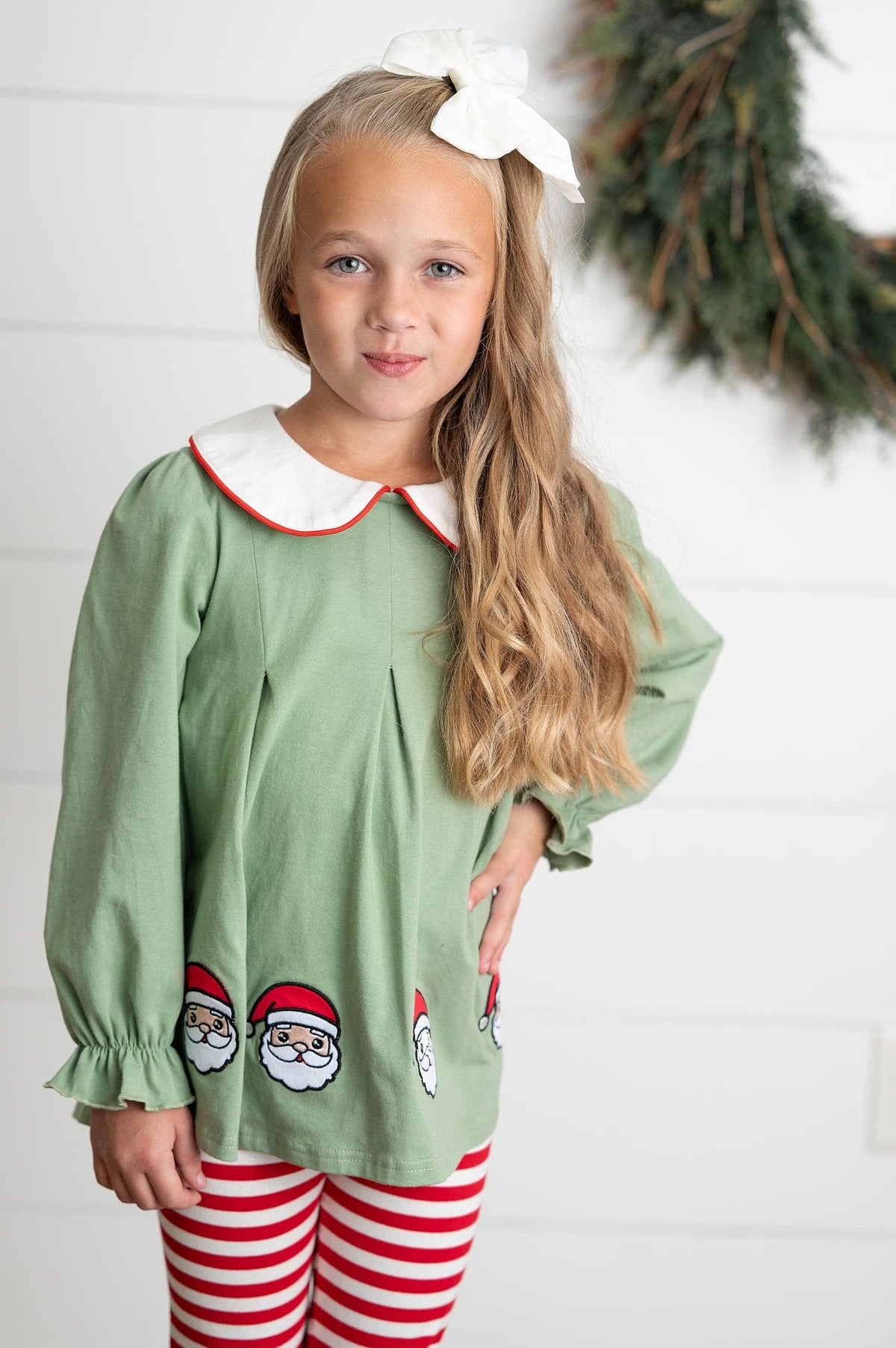 Kids Christmas Candy Cane Stripe Santa Ruffle Legging Set