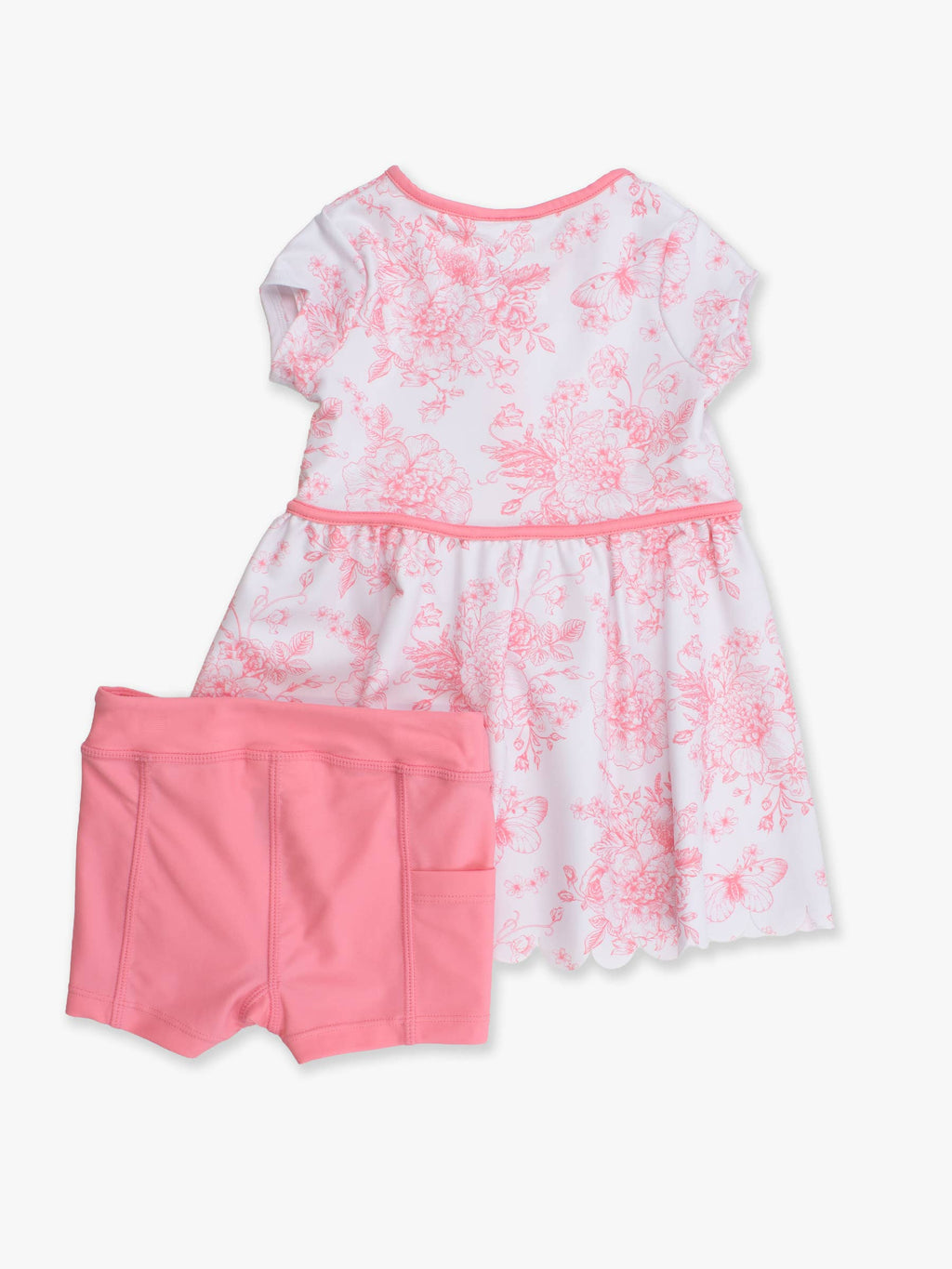 Girls Bubblegum Pink Butterfly Garden Toile Active Short Sleeve Bow Dress & Bike Short Set