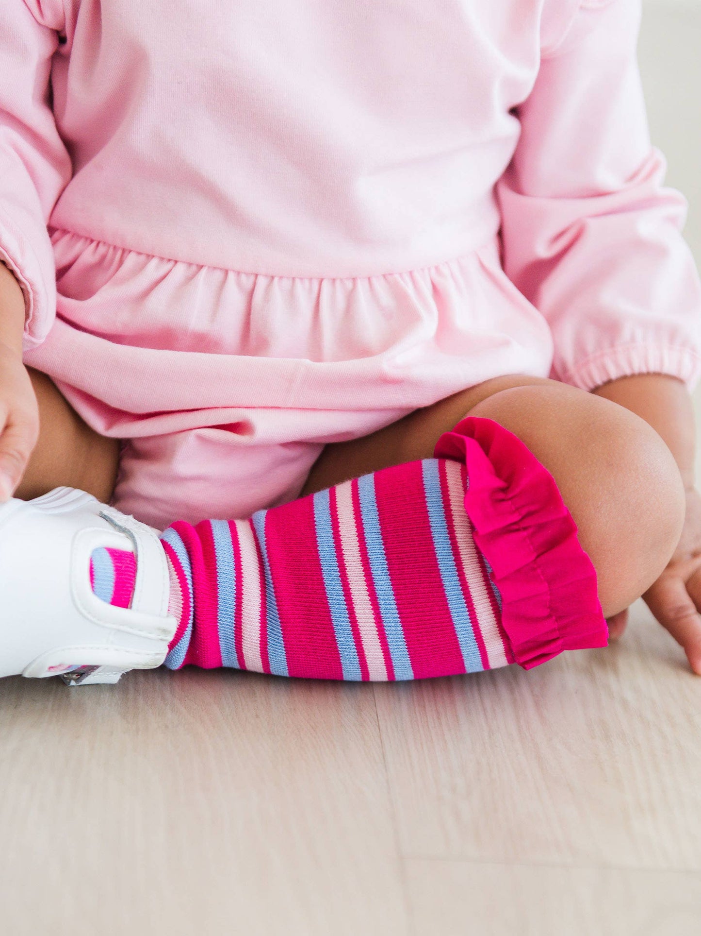 Girls Very Berry & Periwinkle Stripe, Pink, and White 3-Pack Knee High Ruffle Socks