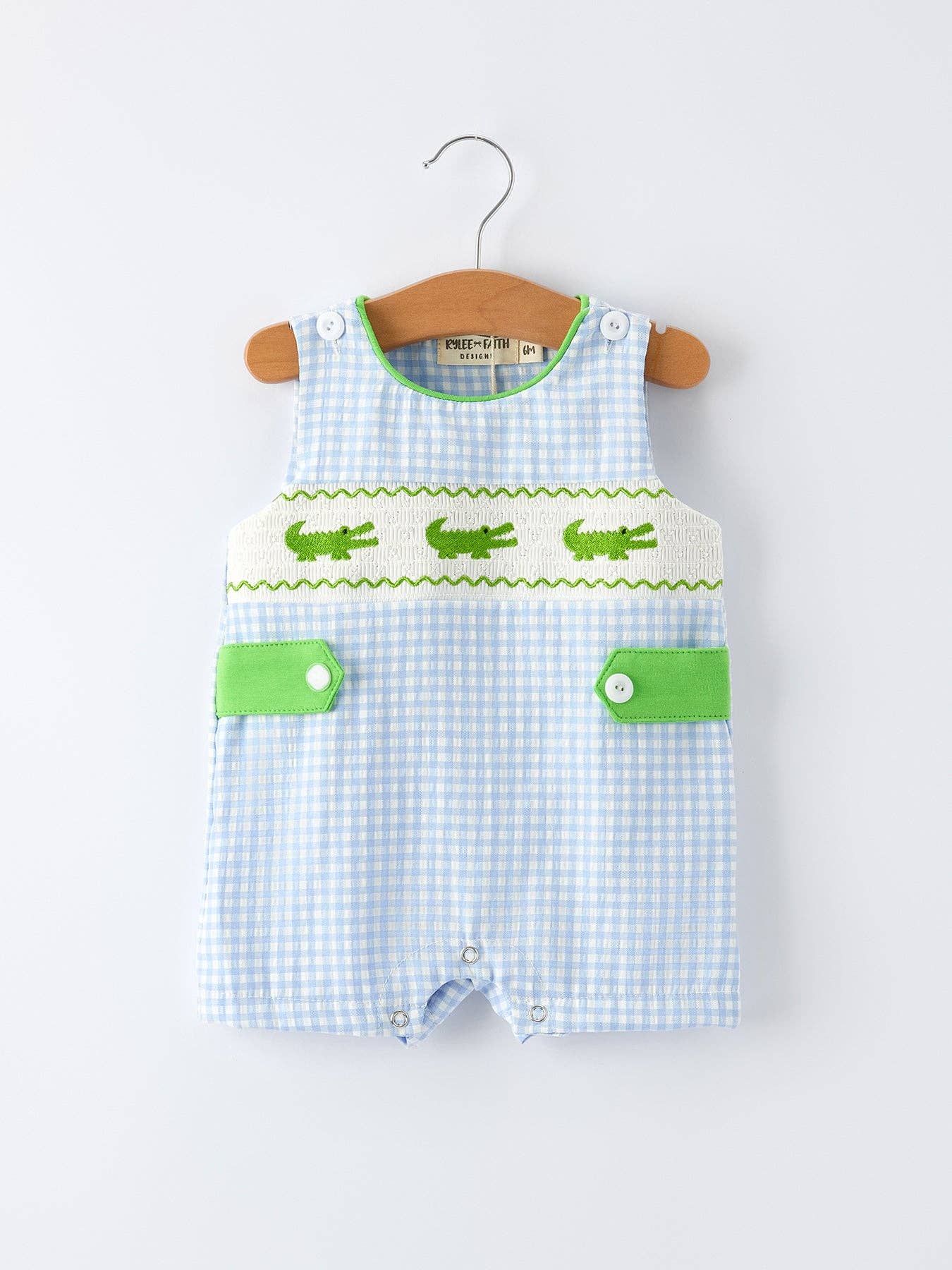 Baby Boys Summer Crocodile Embroidered Smocked Romper