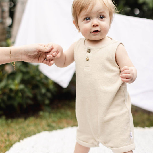Terry Organic Baby Boy Romper - Fossil