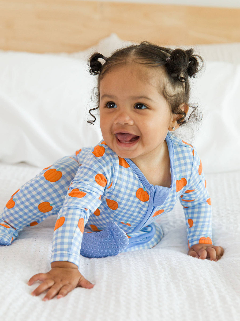 SoftSnooze™ Baby Bamboo Viscose Pumpkin Patch Gingham Footed One Piece Pajama
