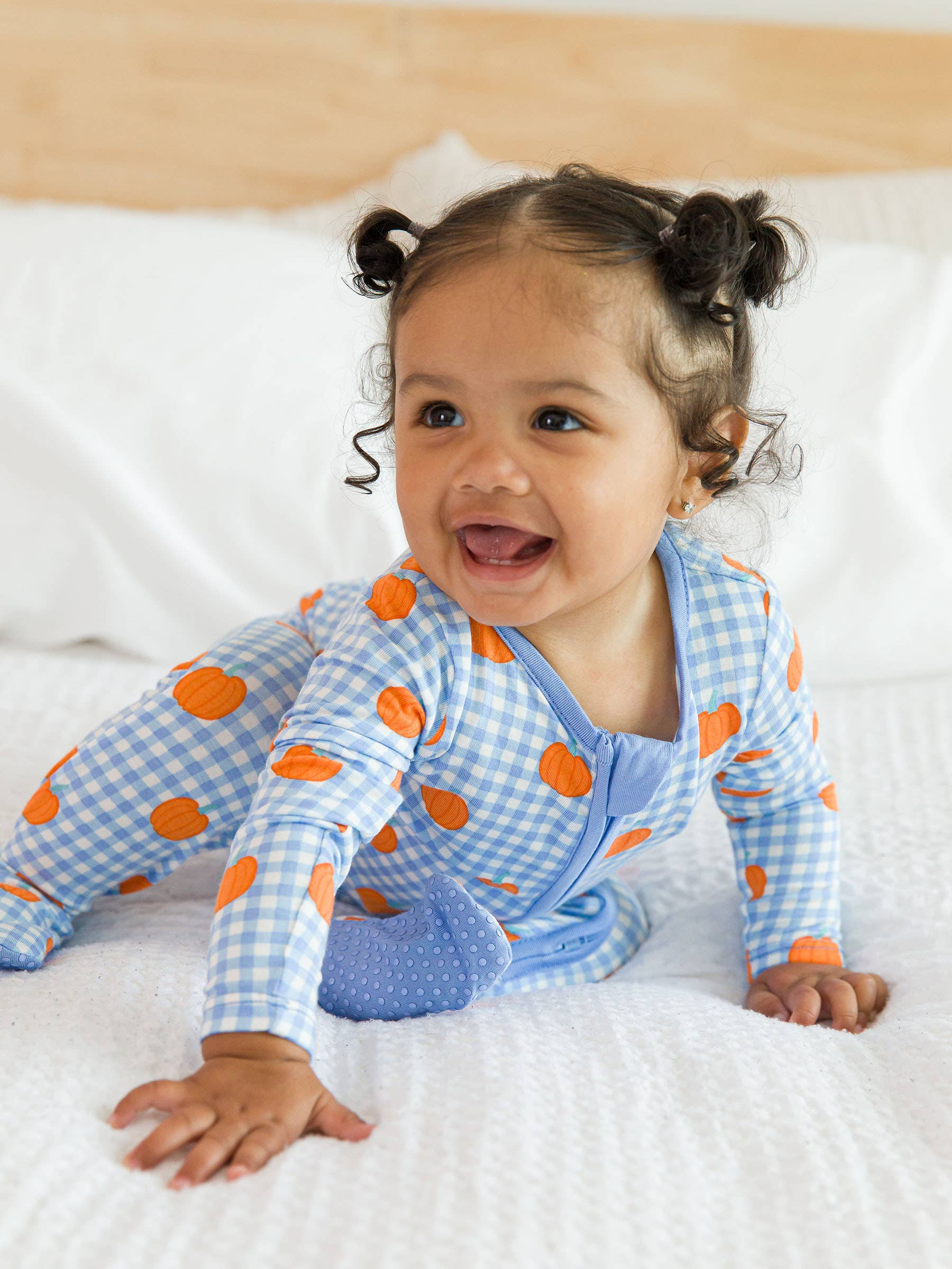 SoftSnooze™ Baby Bamboo Viscose Pumpkin Patch Gingham Footed One Piece Pajama