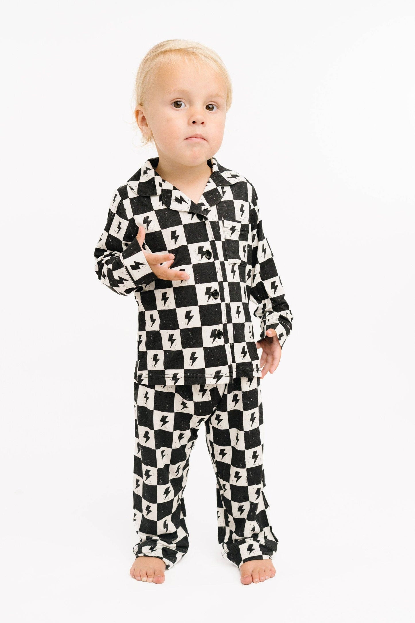 Electric Checkered Bamboo Button Up Set