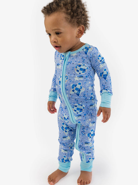 SoftSnooze™ Baby Bamboo Viscose Blue Disco Party Convertible One Piece Footie Pajama