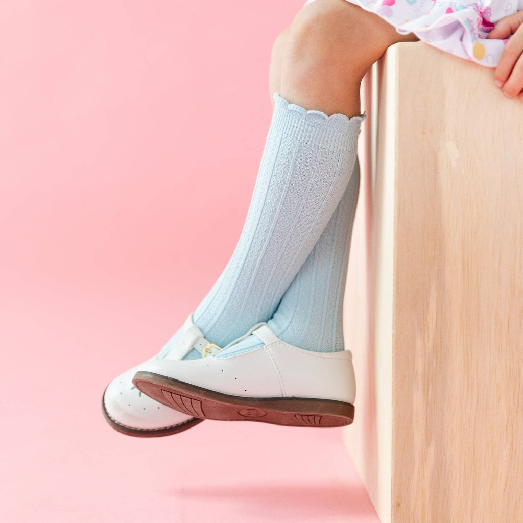 Sky Blue Frill Knee High Socks