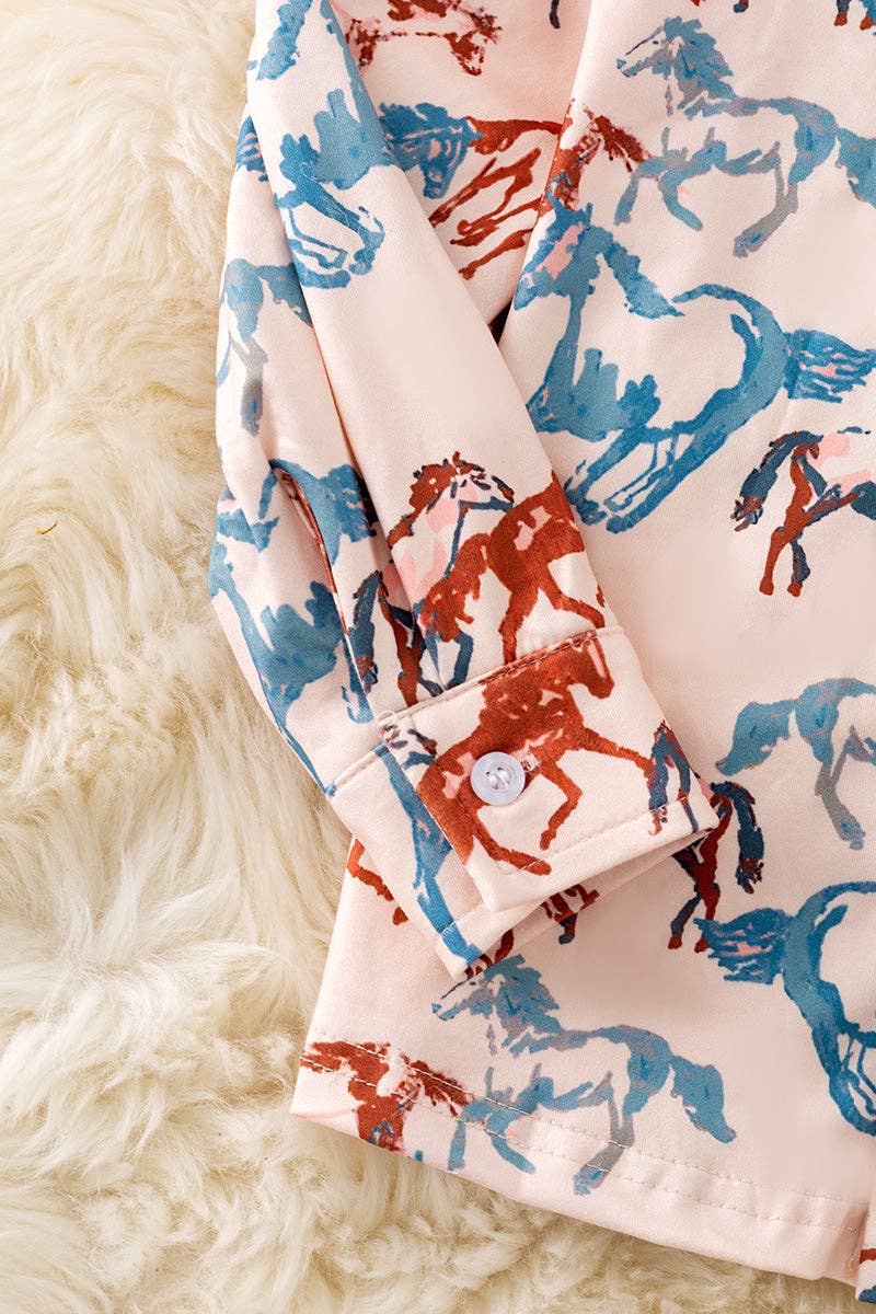 (Western) Horse printed on cream long sleeve button up shirt.  TPB50365 Jean