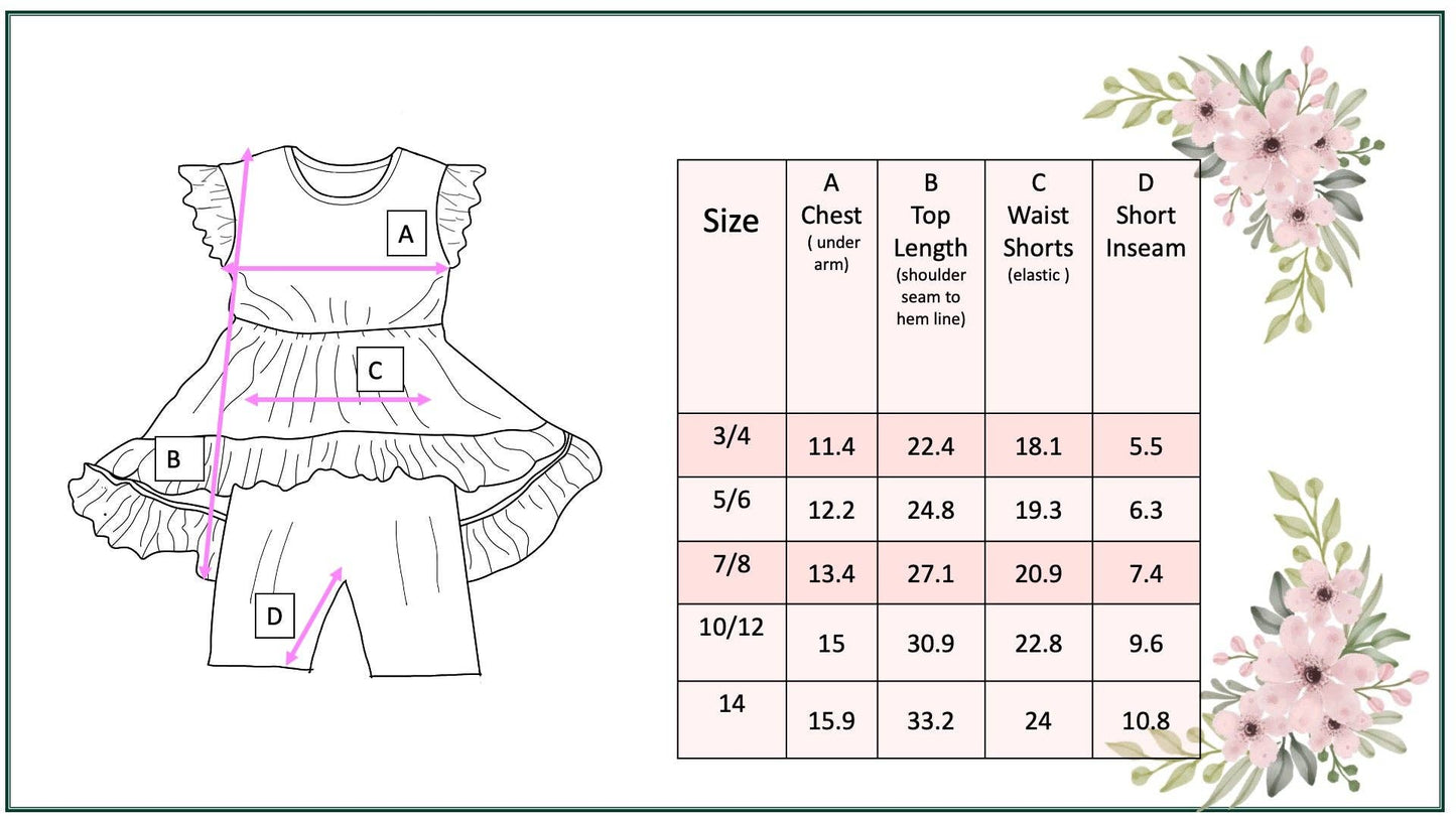 Girls Bright Blue Floral Spring Summer Hi-Lo Short Set