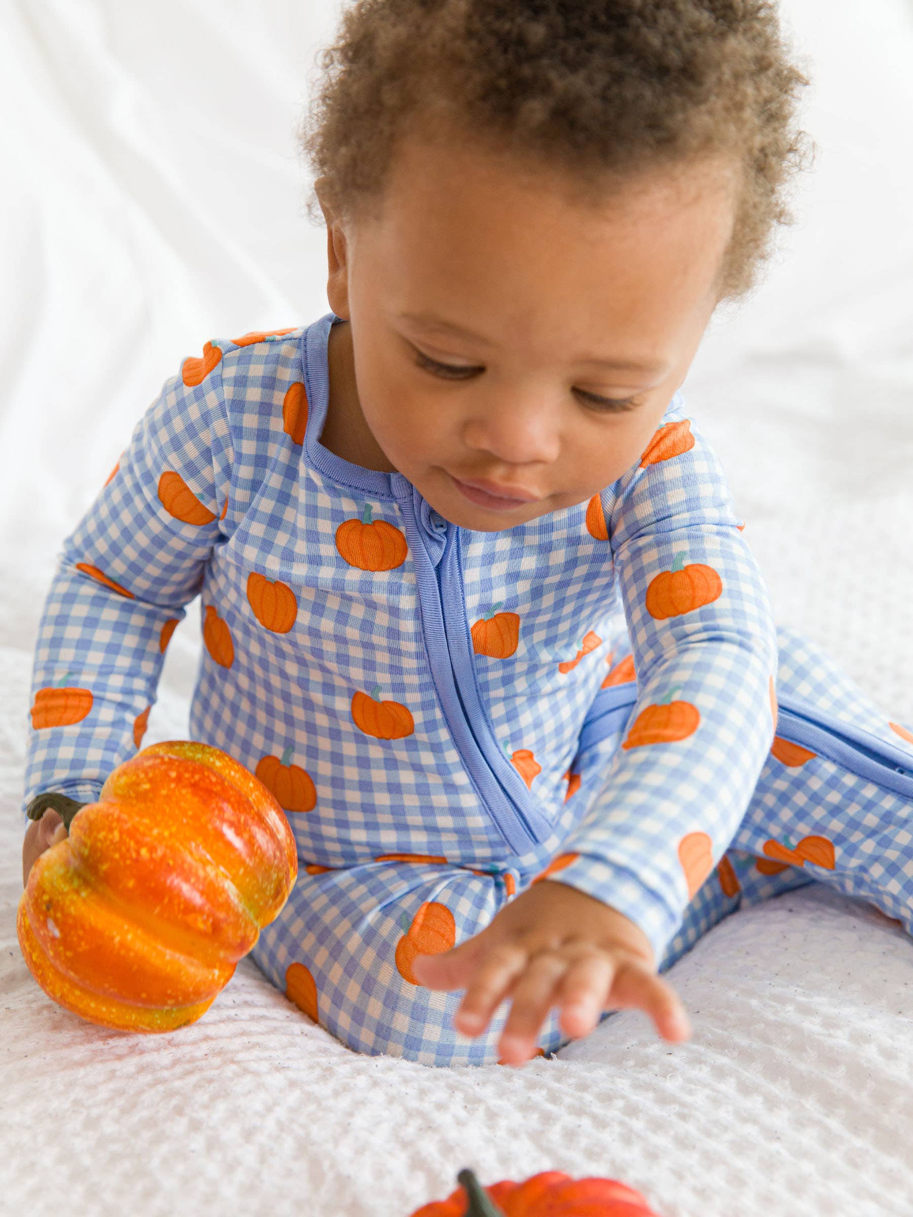 SoftSnooze™ Baby Bamboo Viscose Pumpkin Patch Gingham Footed One Piece Pajama